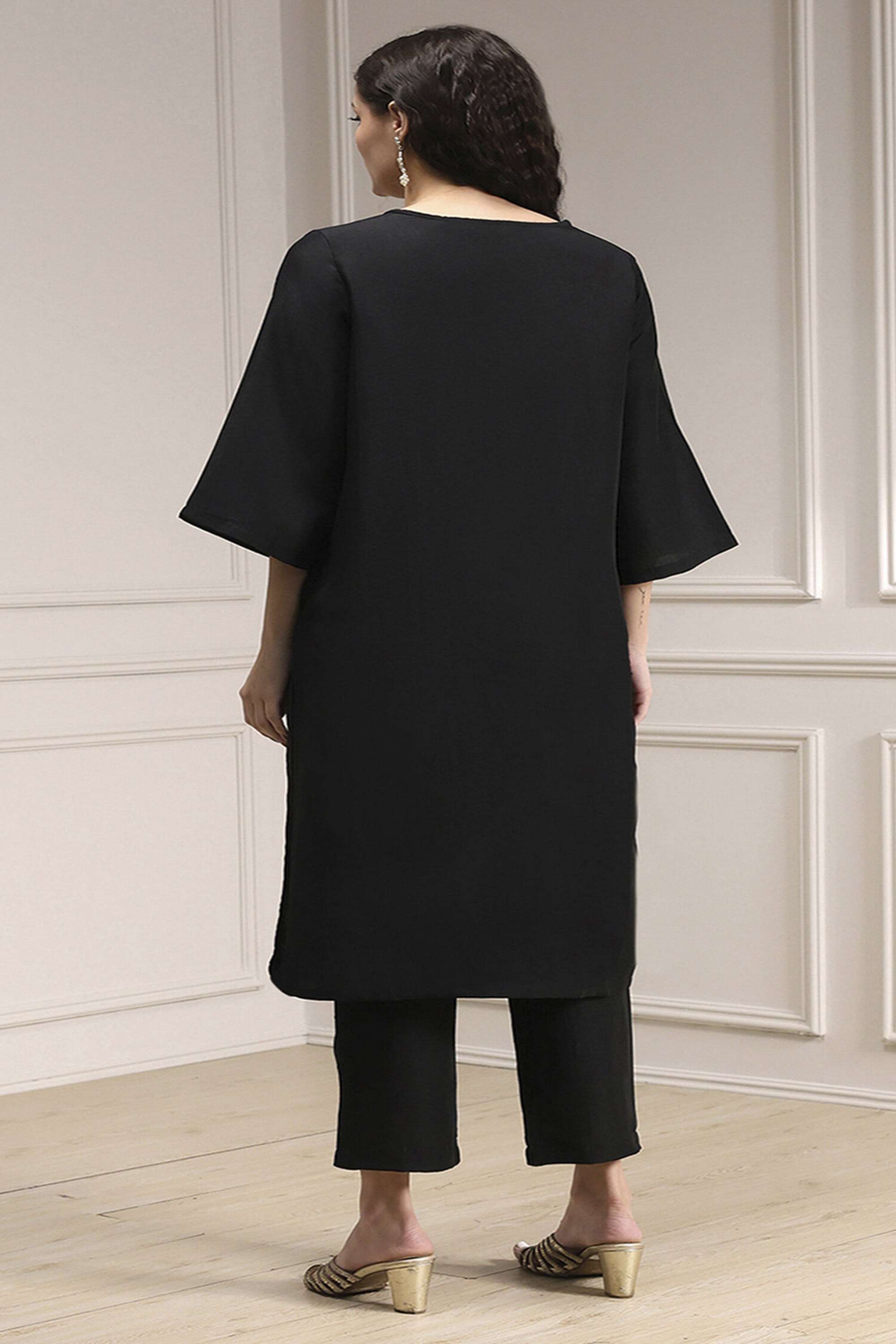 Solid-Viscose-Round-Neck-Women-s-Festive-Wear-Kurta