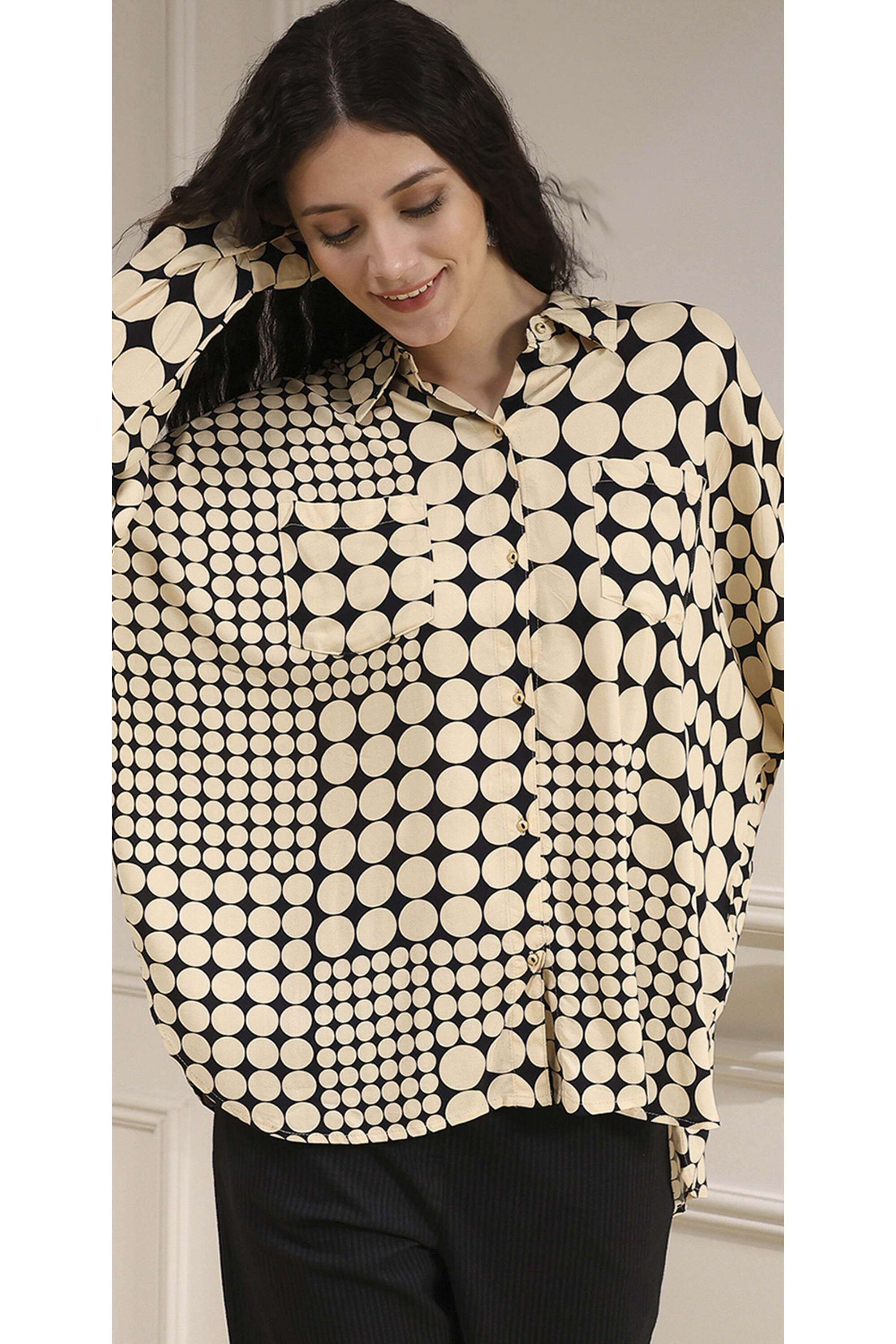 biba Geometric Print Viscose Collared Women Top-picture-11