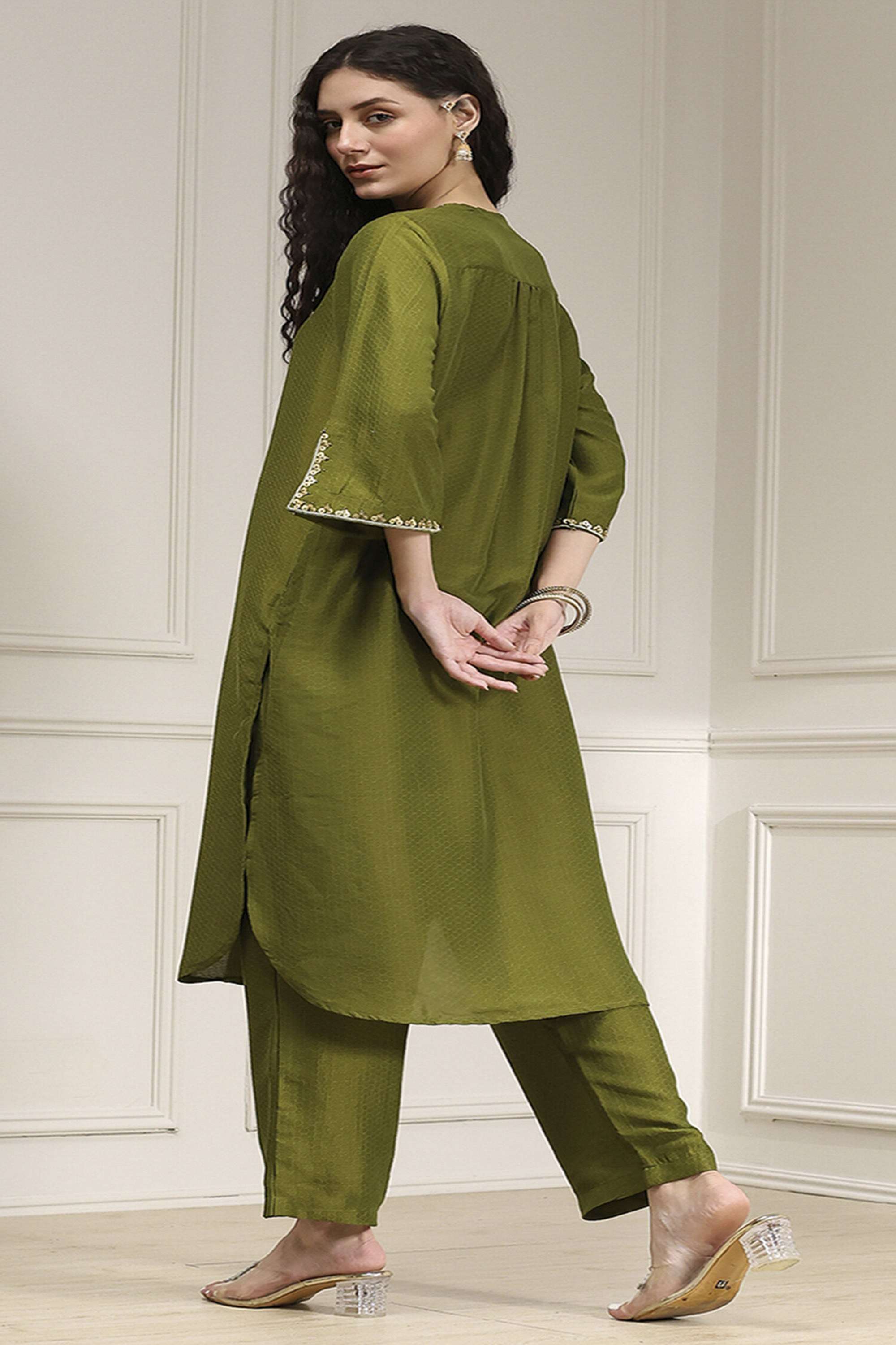 Tie-&-Dye-Polyester-Y-Neck-Women-s-Festive-Wear-Kurta-Set