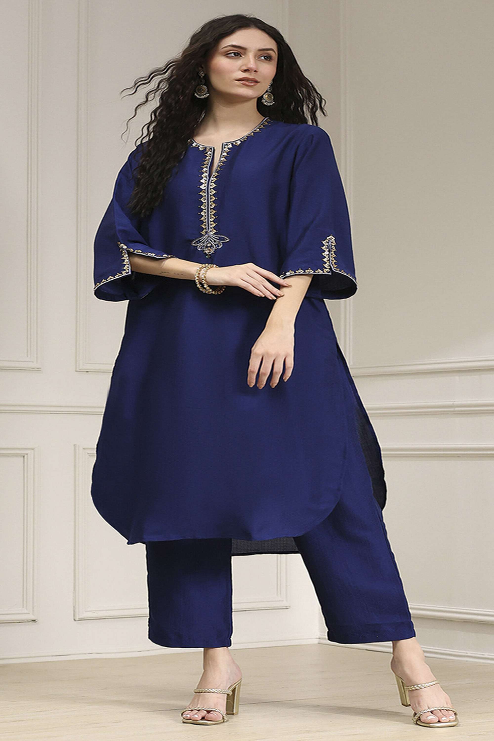 Tie-&-Dye-Polyester-Y-Neck-Women-s-Festive-Wear-Kurta-Set