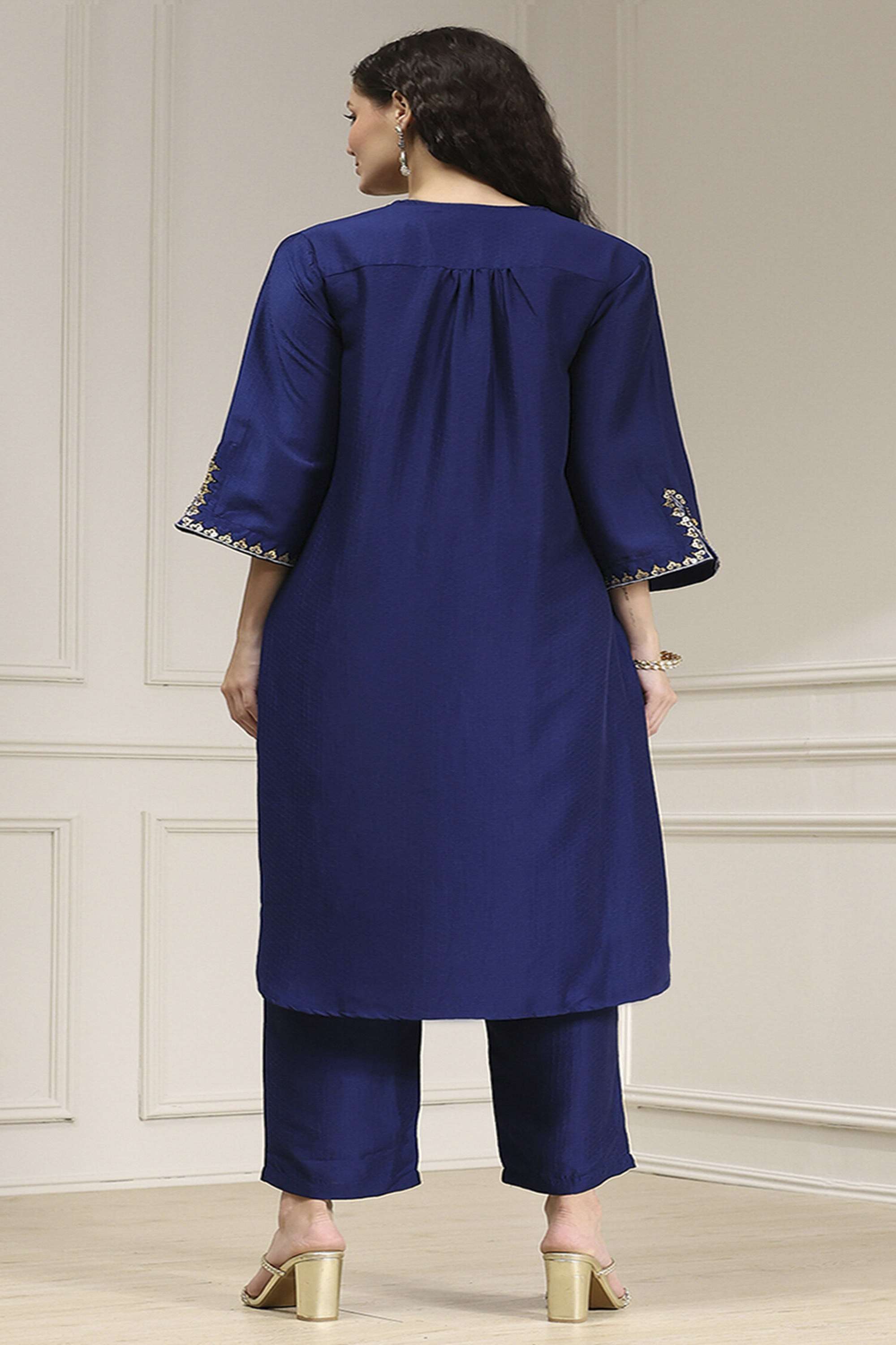 Tie-&-Dye-Polyester-Y-Neck-Women-s-Festive-Wear-Kurta-Set