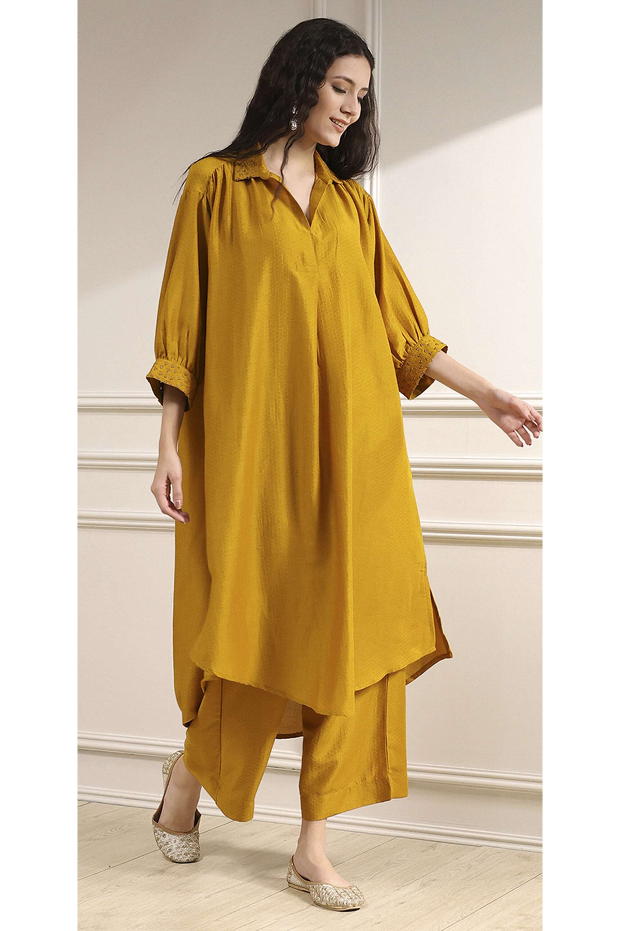 Tie-&-Dye-Polyester-Collared-Women-s-Festive-Wear-Kurta