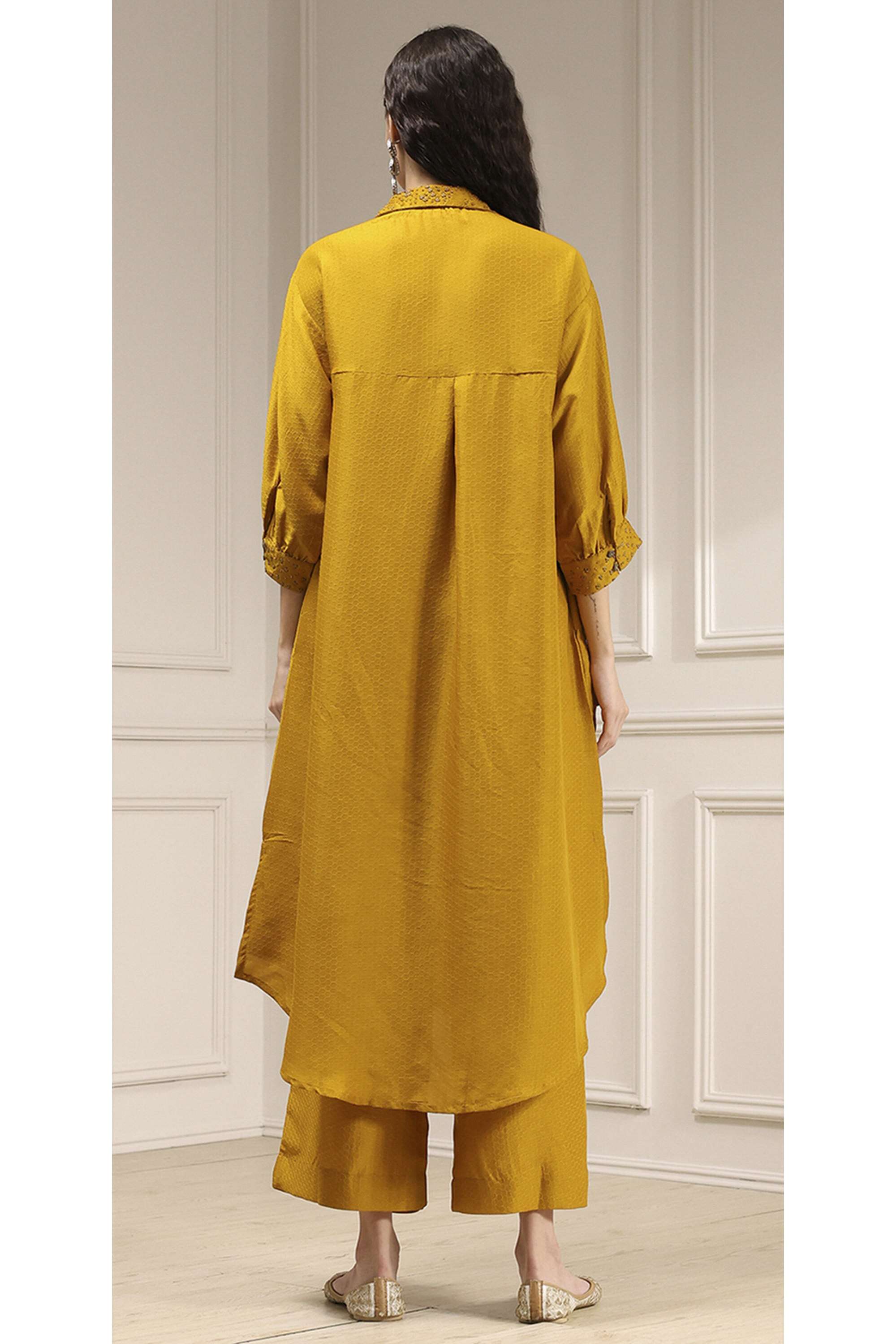 Tie-&-Dye-Polyester-Collared-Women-s-Festive-Wear-Kurta