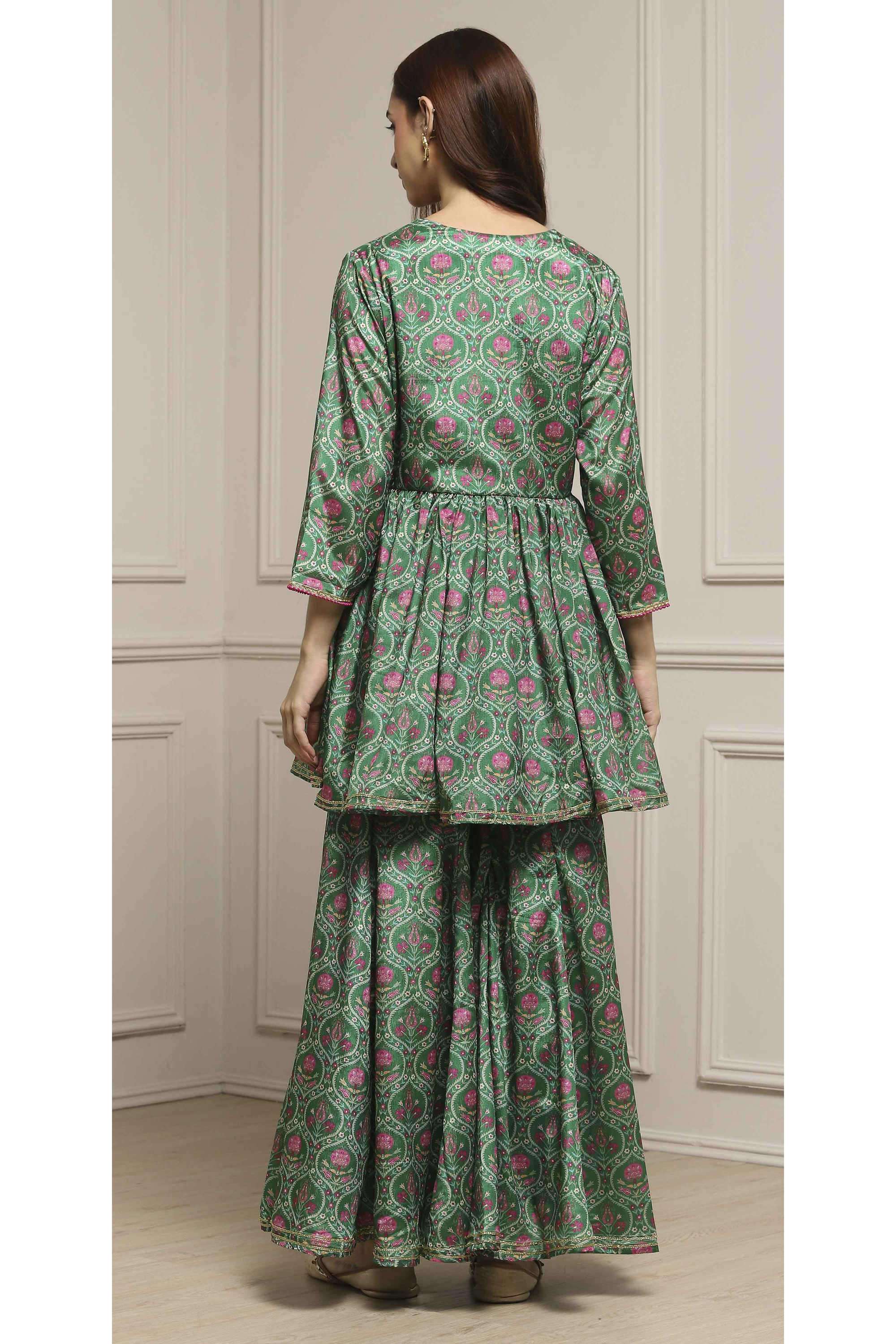 Floral-Y-Neck-Polyester-Women-Kurti-with-Palazzo-and-Dupatta