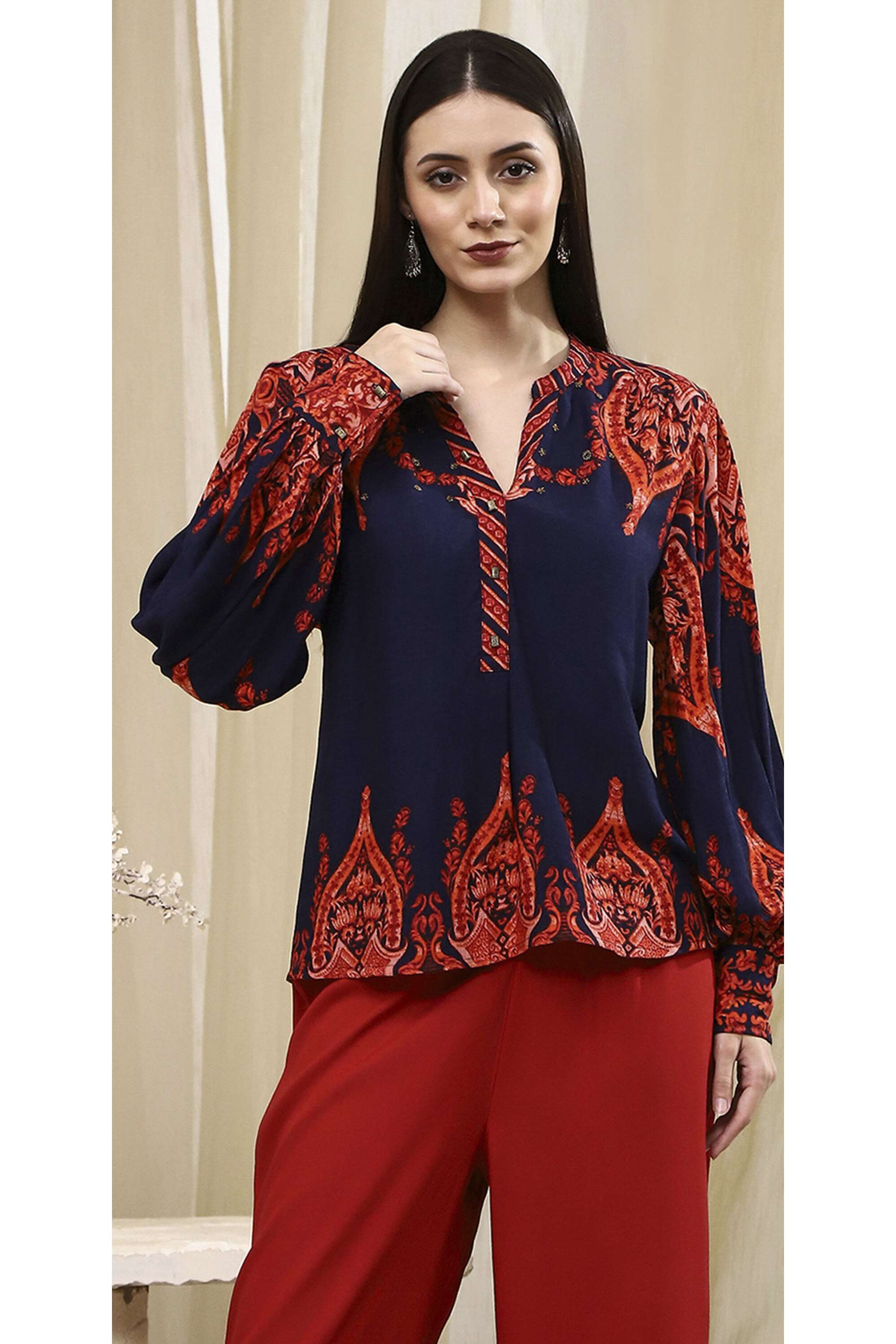 Floral-Collared-Women-Festive-Wear-Top