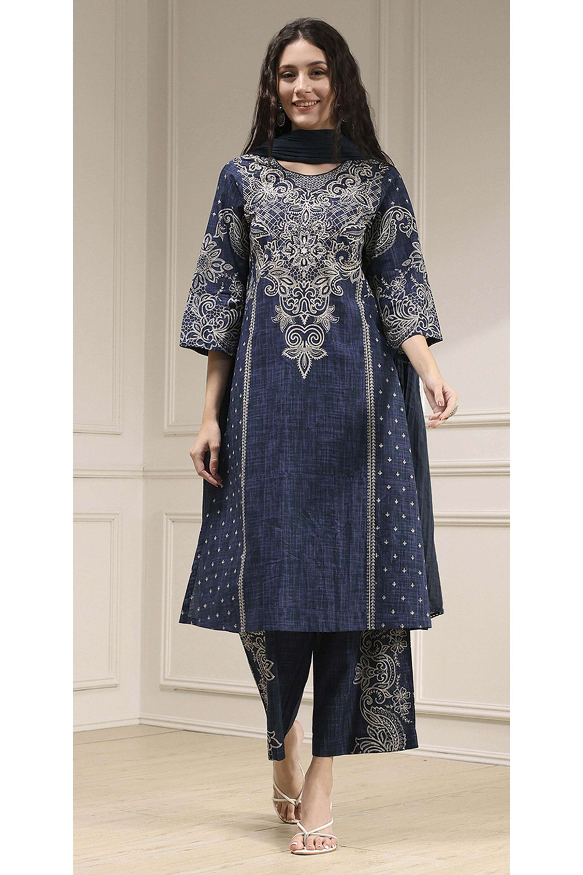 Solid-Cotton-Straight-Fit-Women-s-Kurta-Set