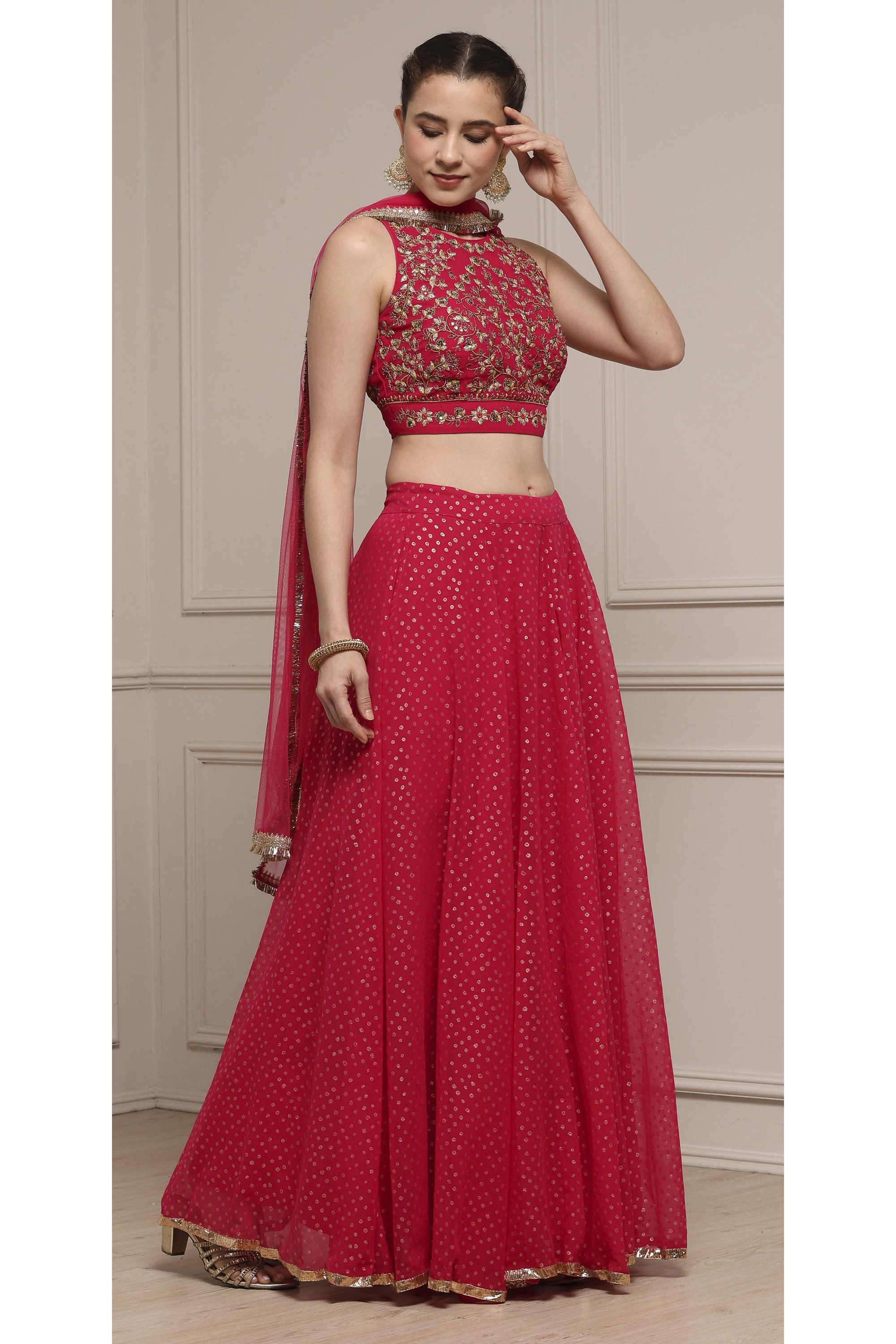 Bandhani-High-Neck-Polyester-Women-Lehenga-with-Choli-and-Dupatta