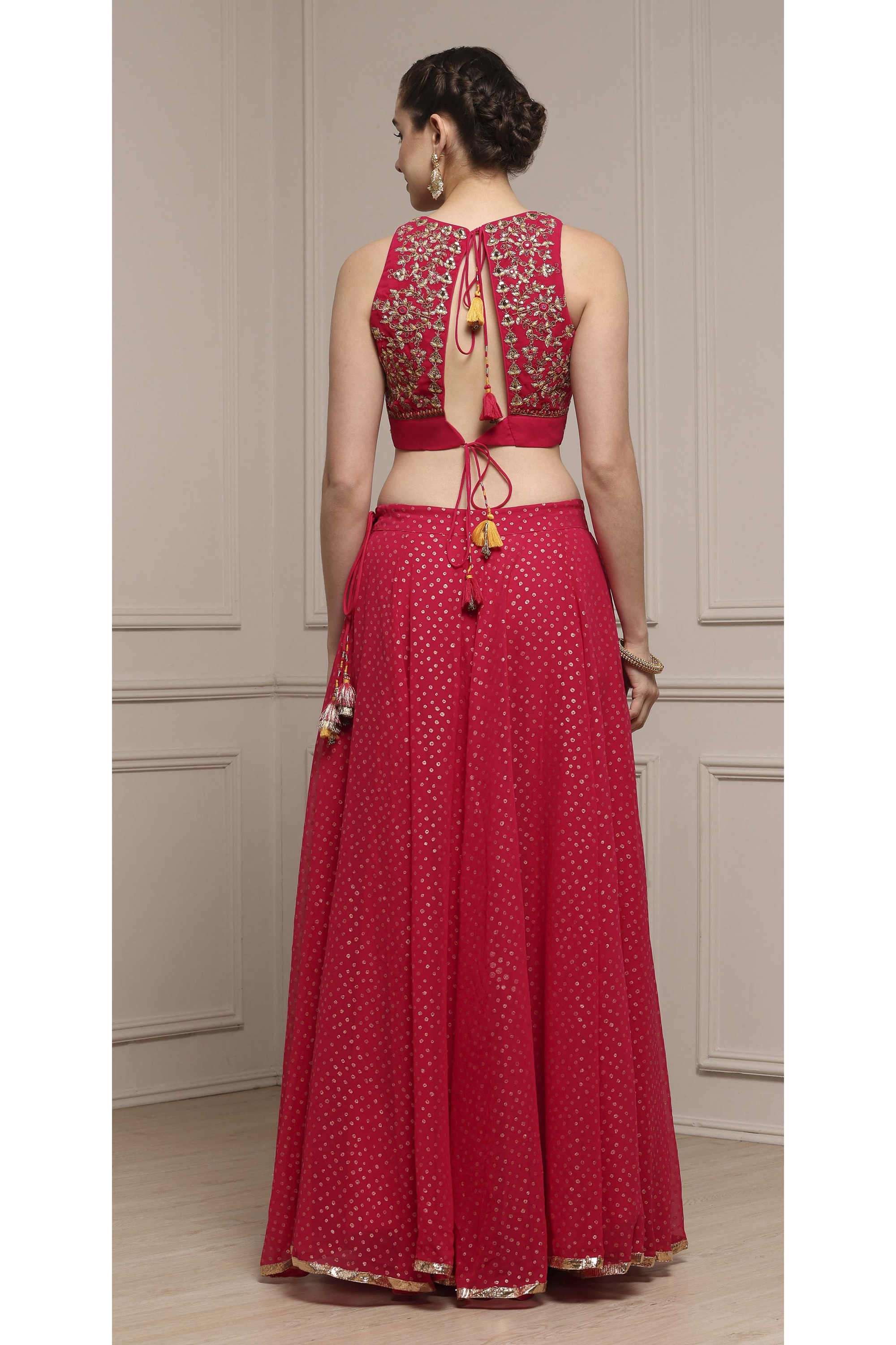 Bandhani-High-Neck-Polyester-Women-Lehenga-with-Choli-and-Dupatta