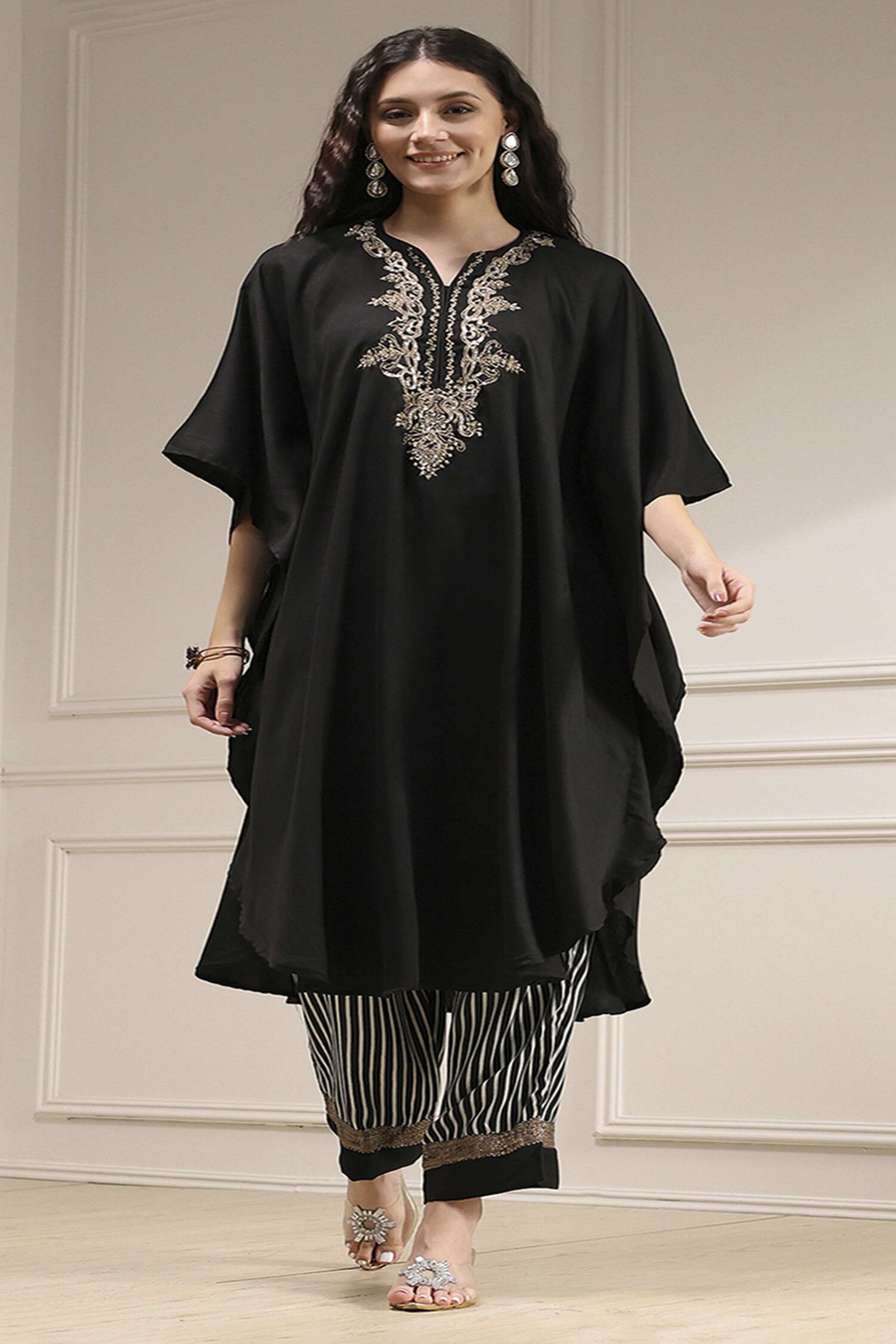 Solid-Modal-Round-Neck-Women-s-Festive-Wear-Kurta-Set