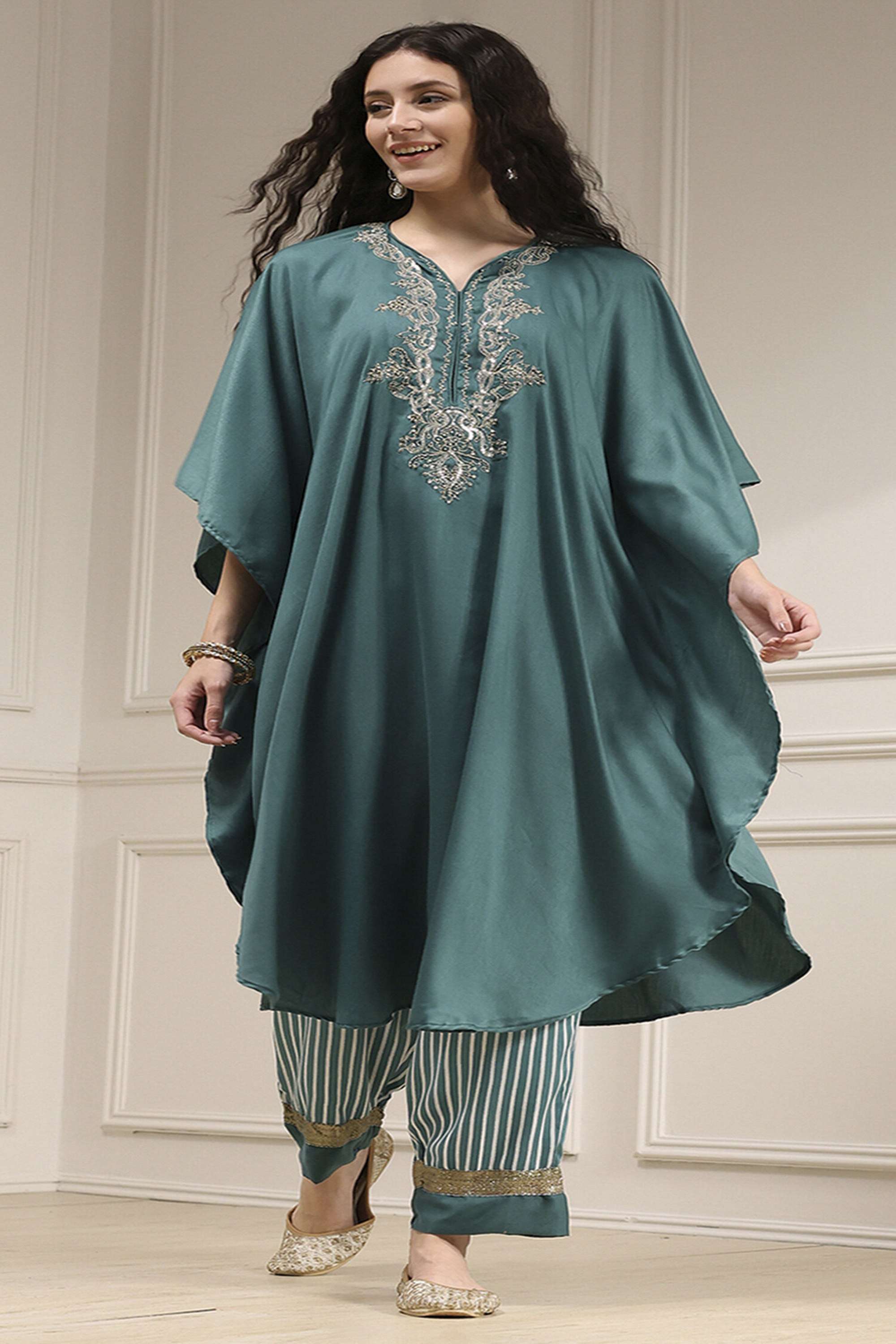 Solid-Modal-Round-Neck-Women-s-Festive-Wear-Kurta-Set