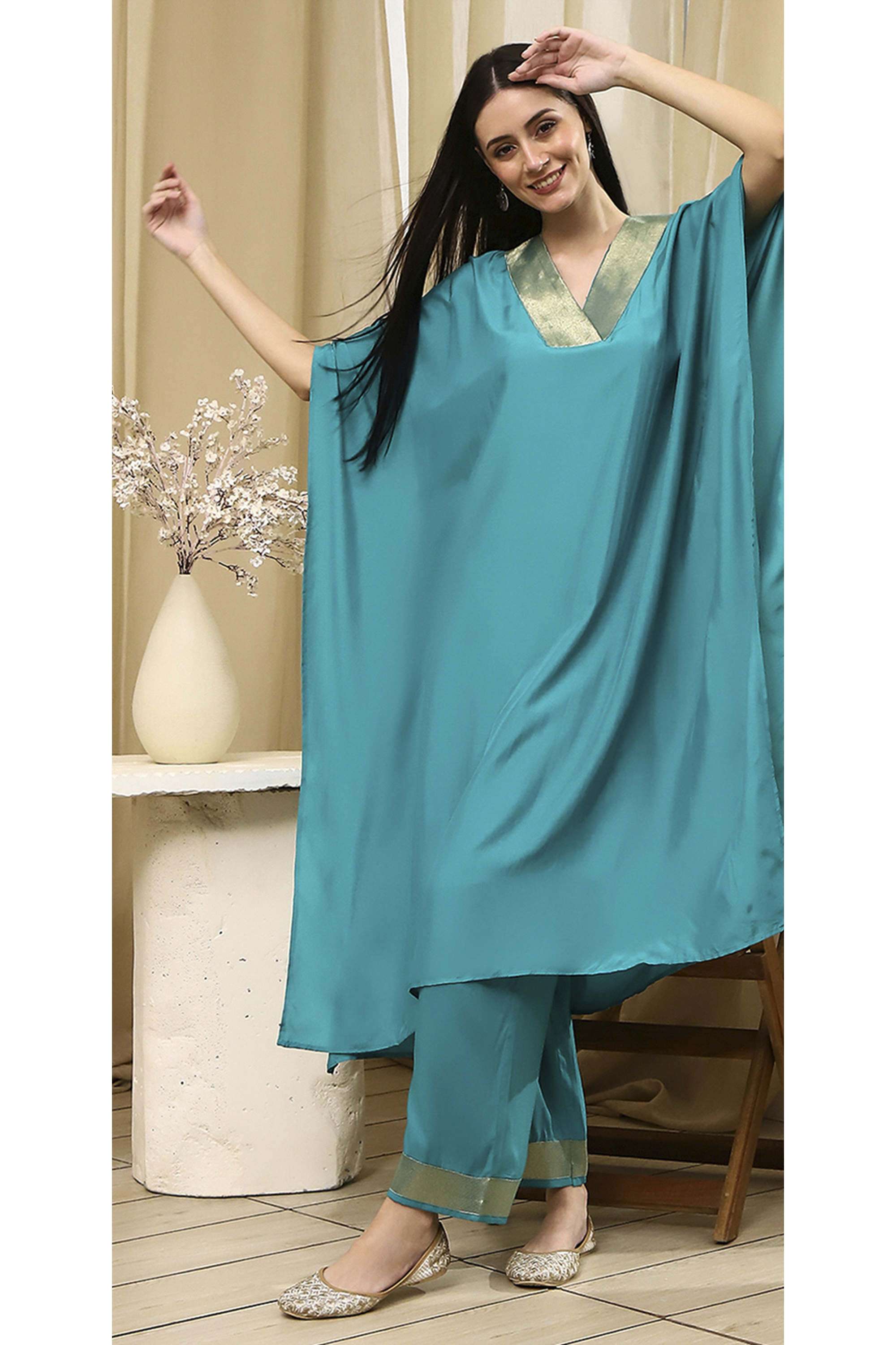 Solid-Blended-Fabric-Straight-Fit-Women-s-Co-Ord-Set