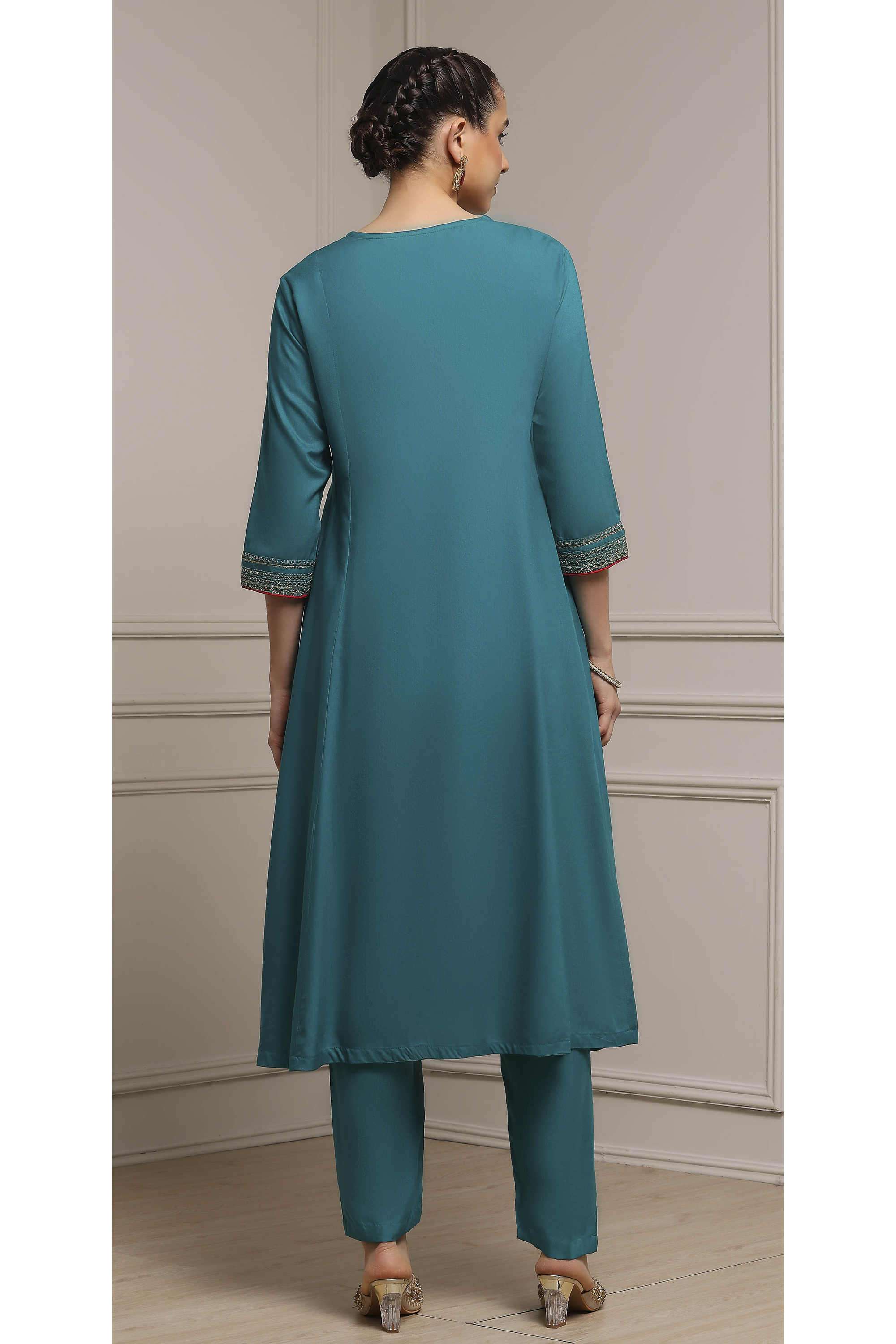 Embellished-Rayon-Round-Neck-Women-Festive-Wear-Kurta-with-Pant-and-Dupatta