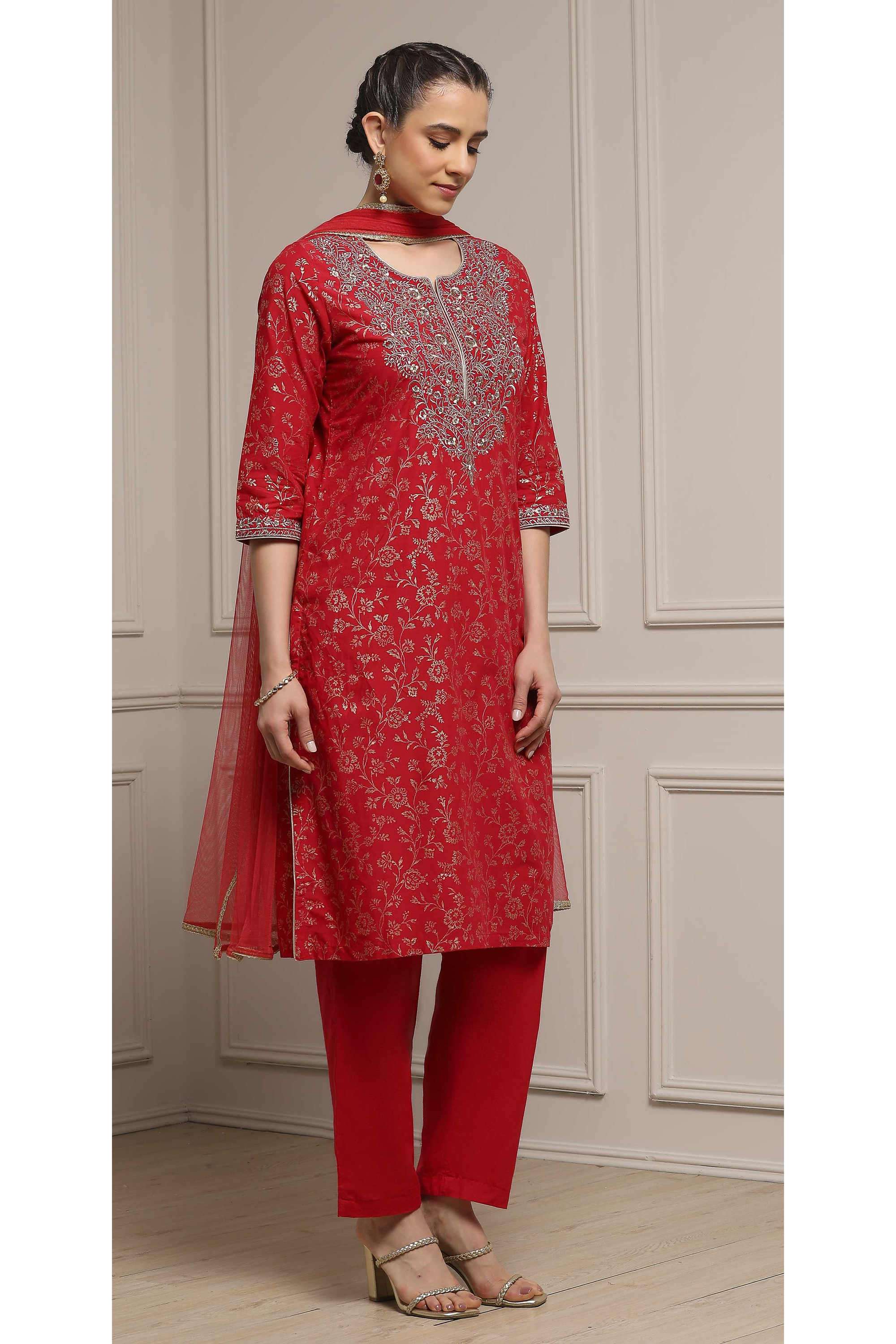 Floral-Henley-Cotton-Women-Kurta-with-Pant-and-Dupatta