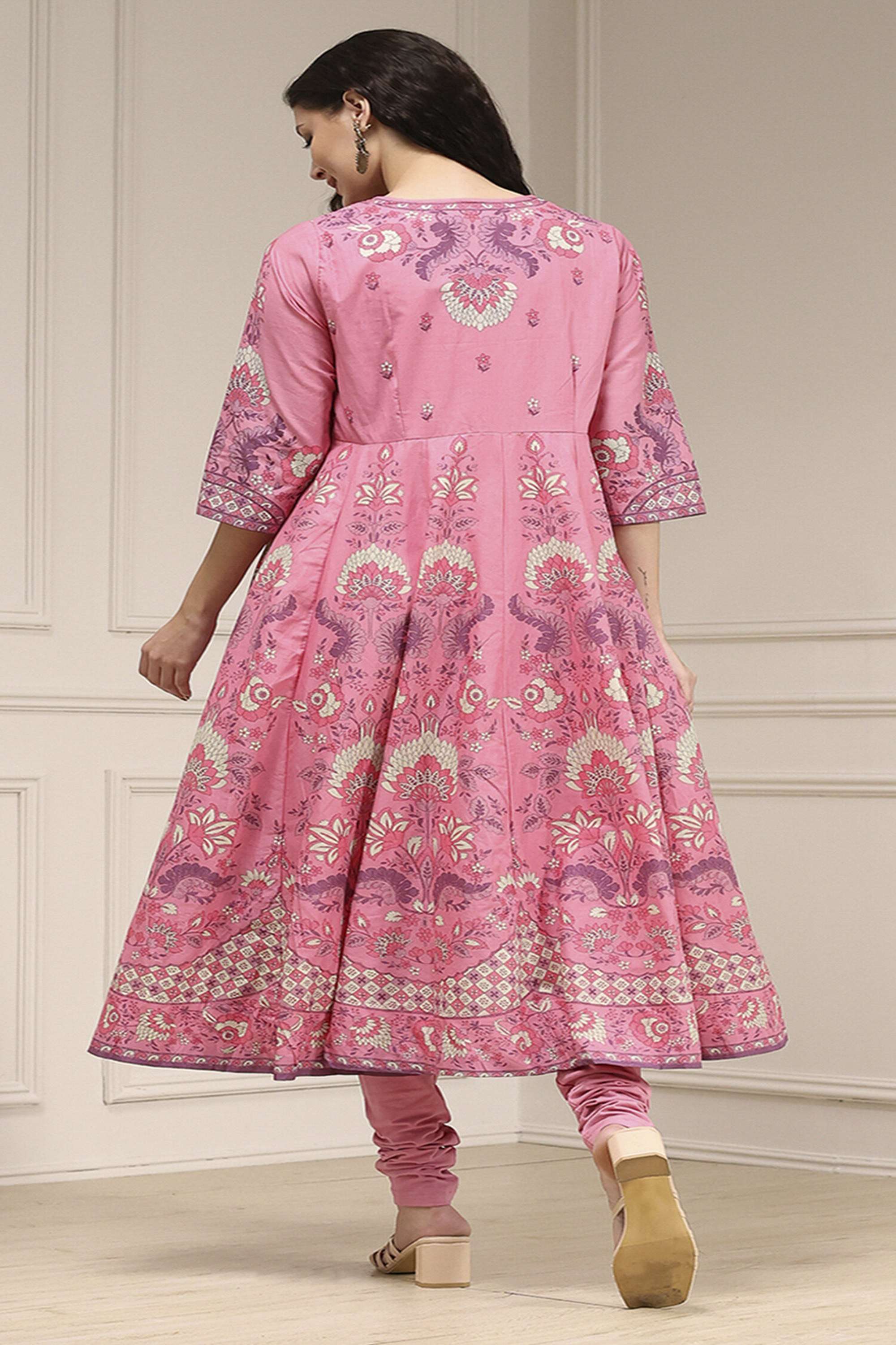 Printed-Cotton-V-Neck-Women-s-Festive-Wear-Kurta