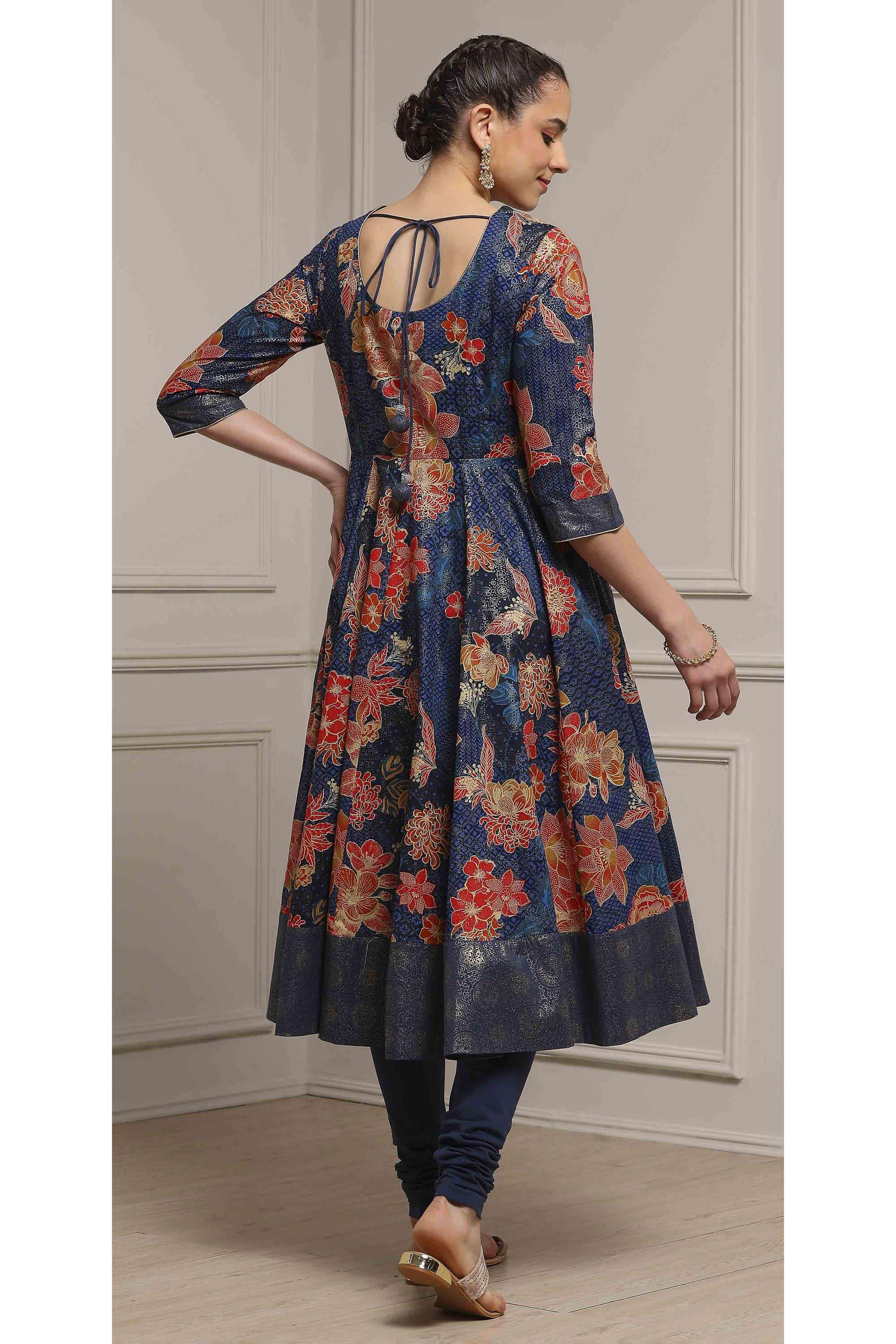 biba cotton anarkali dress Biba Old Rose Embroidered Anarkali Set