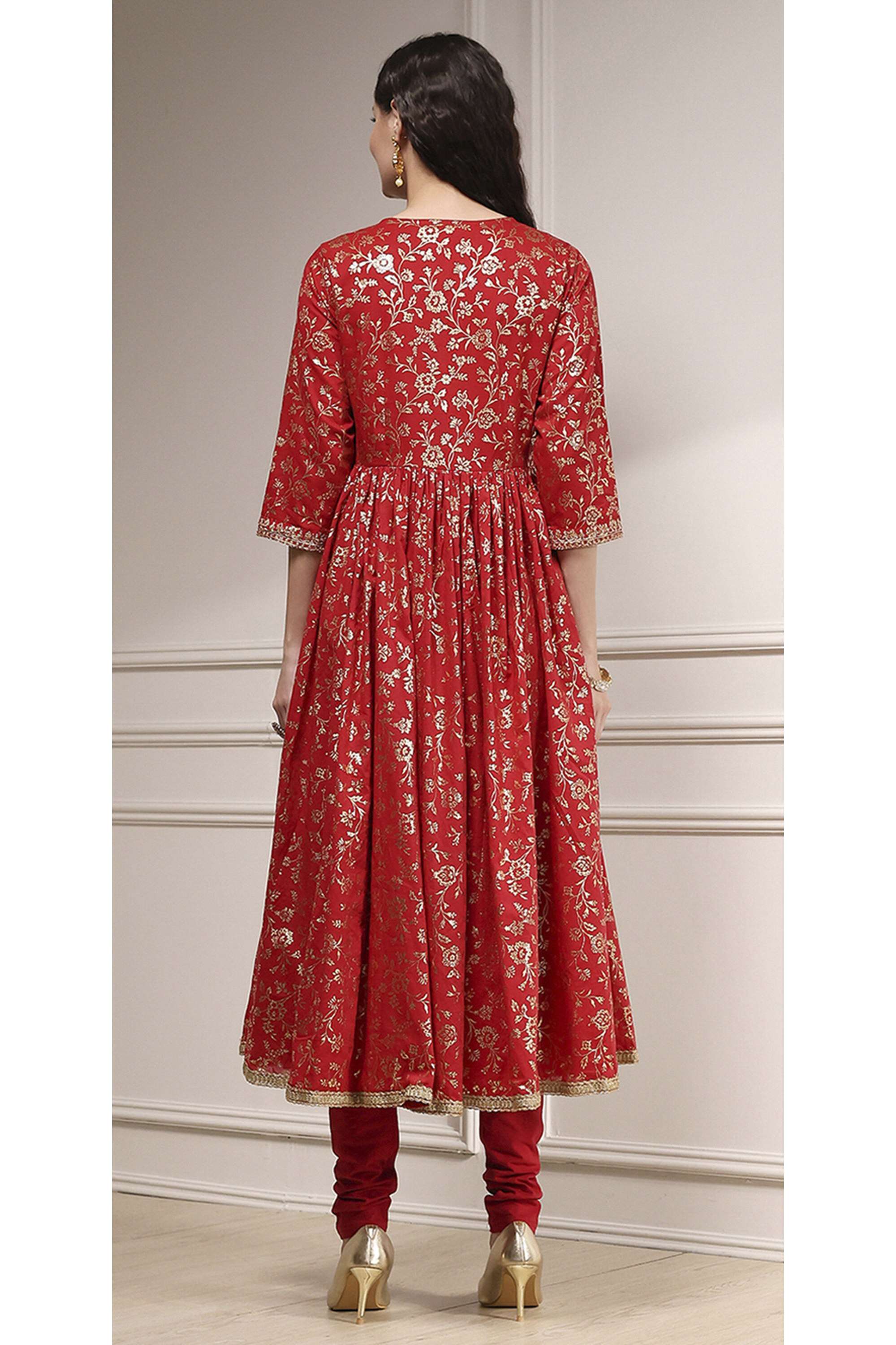 Printed-Cotton-V-Neck-Women-s-Festive-Wear-Kurta