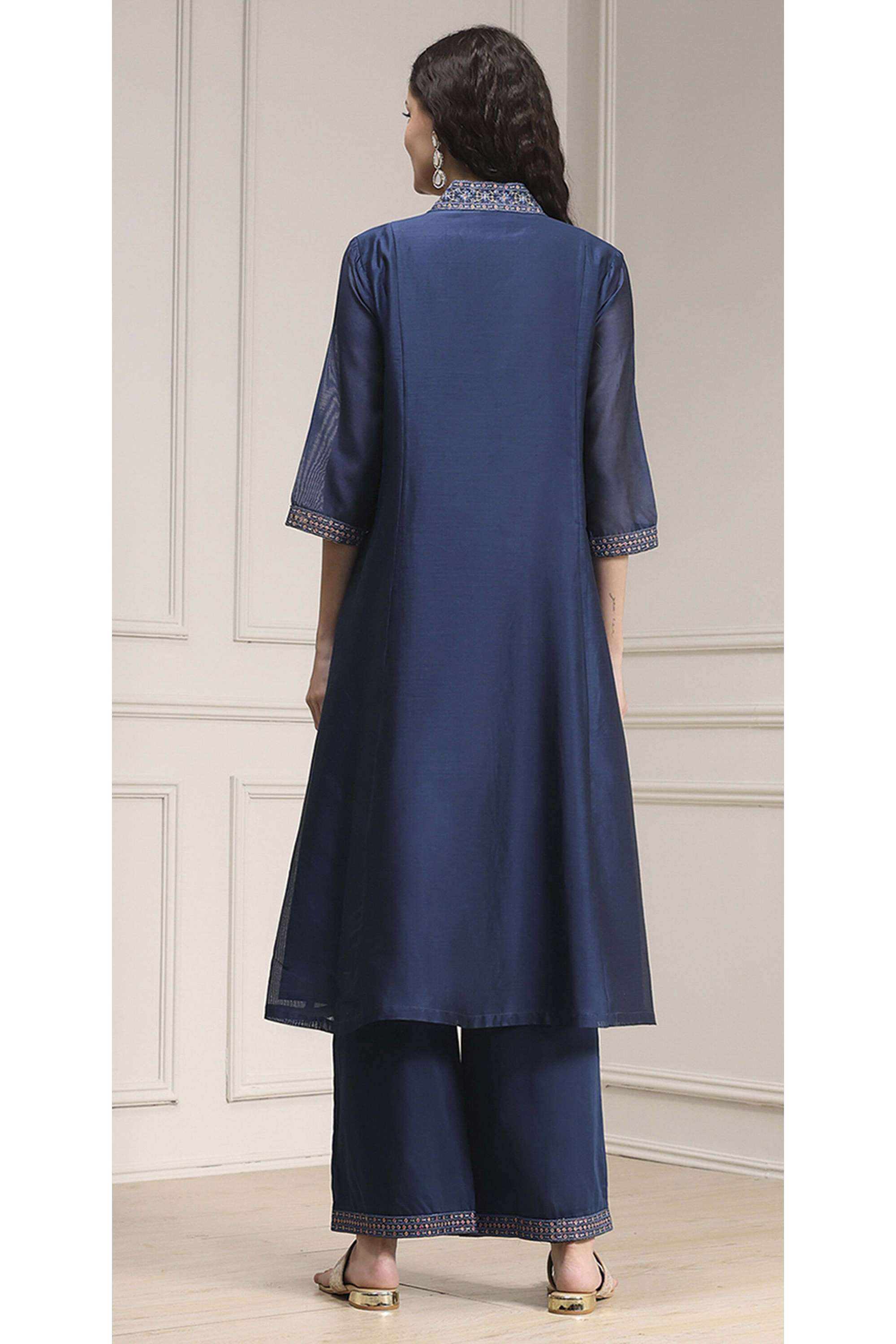 Solid-Silk-Relaxed-Fit-Women-s-Kurta-Set
