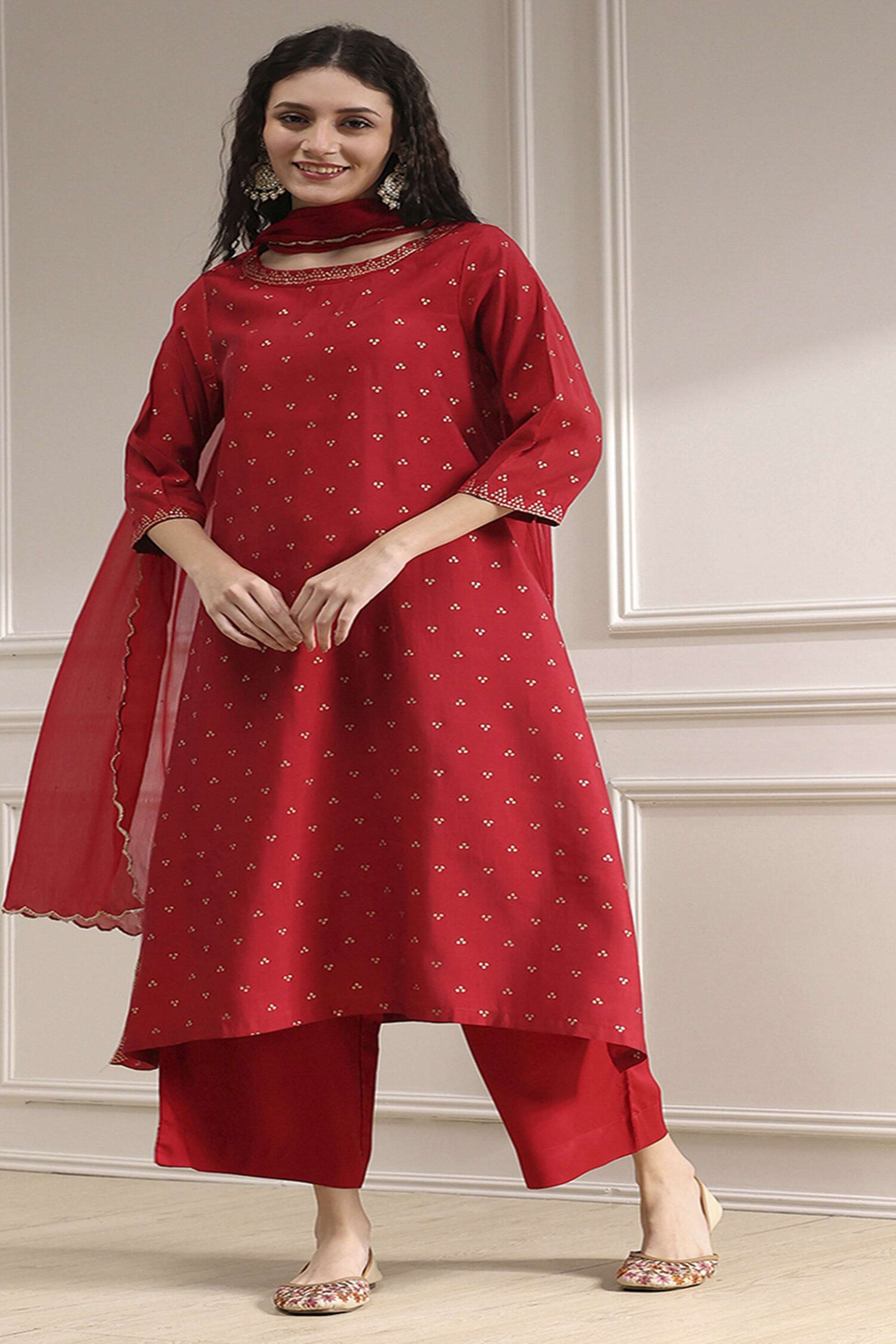 Printed-Polyester-Round-Neck-Women-s-Festive-Wear-Kurta-Set