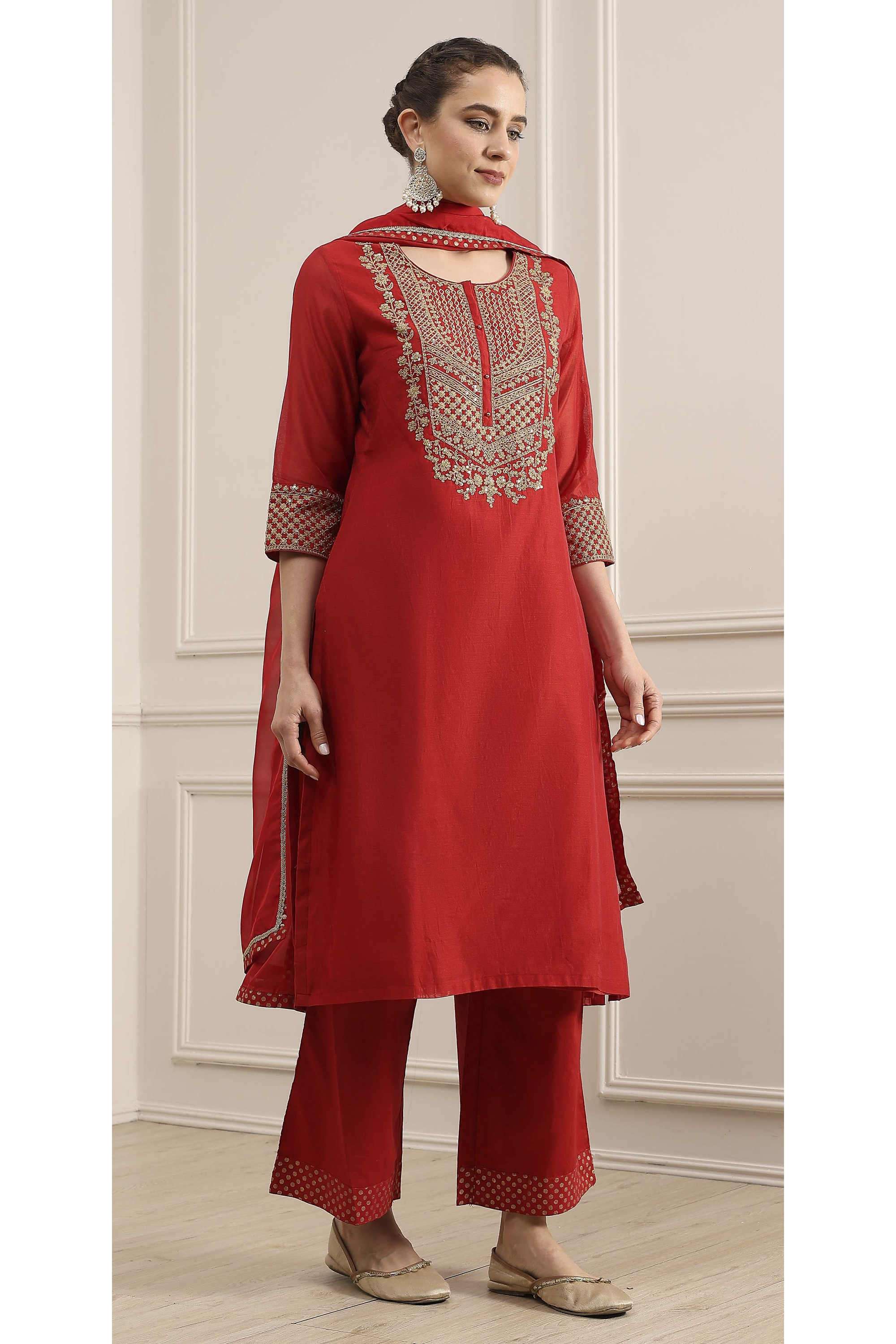 Floral-Round-Neck-Polyester-Women-Kurta-Set