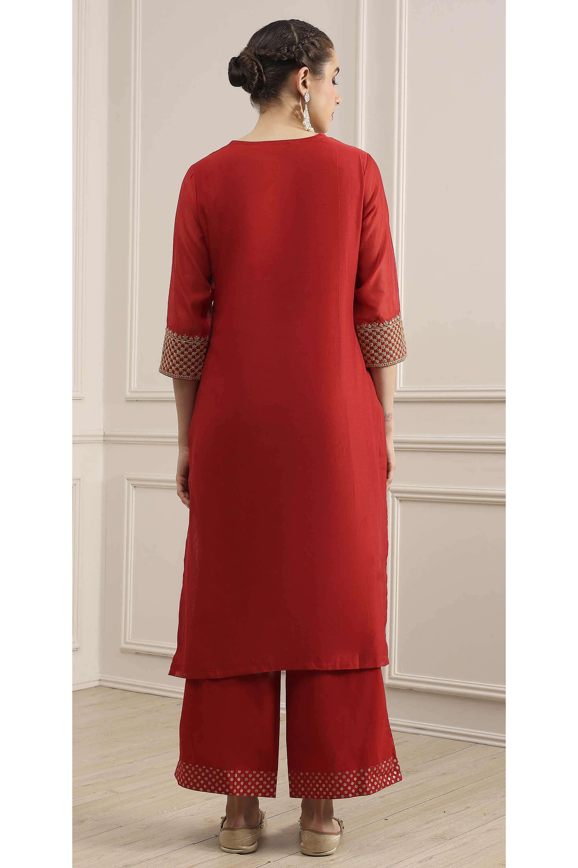 Floral-Round-Neck-Polyester-Women-Kurta-Set