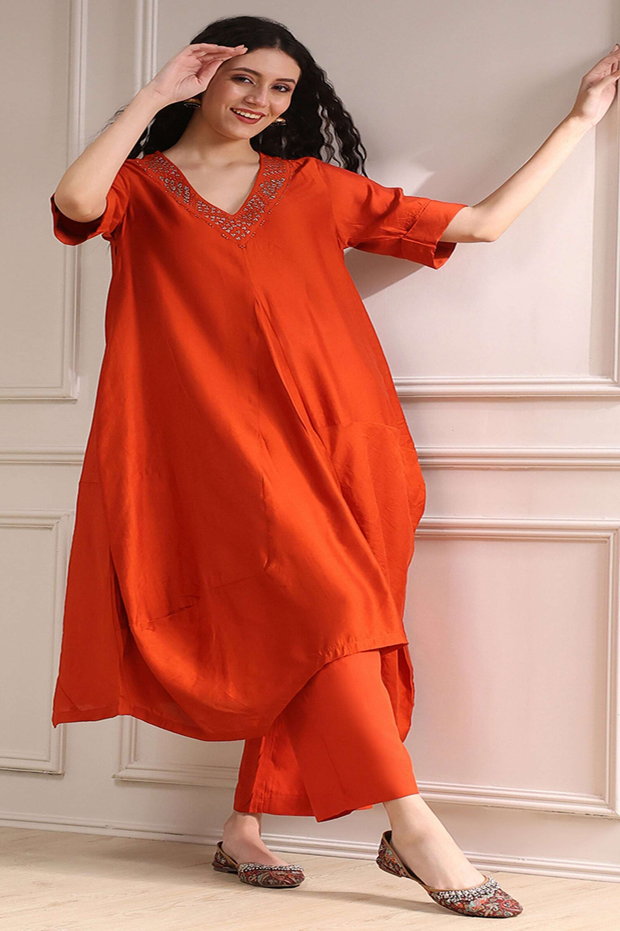 Tie-&-Dye-Viscose-V-Neck-Women-s-Festive-Wear-Kurta