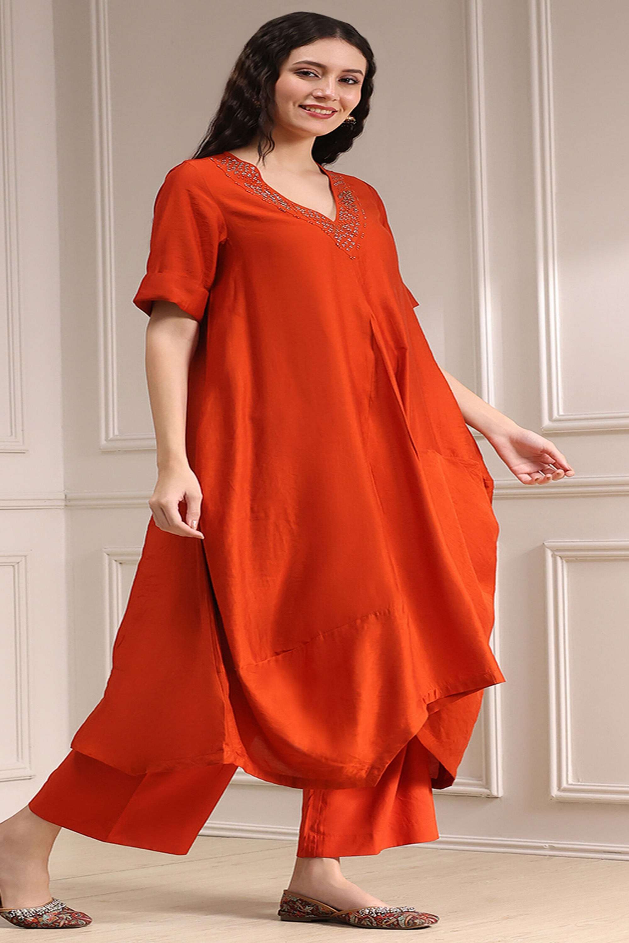 Tie-&-Dye-Viscose-V-Neck-Women-s-Festive-Wear-Kurta