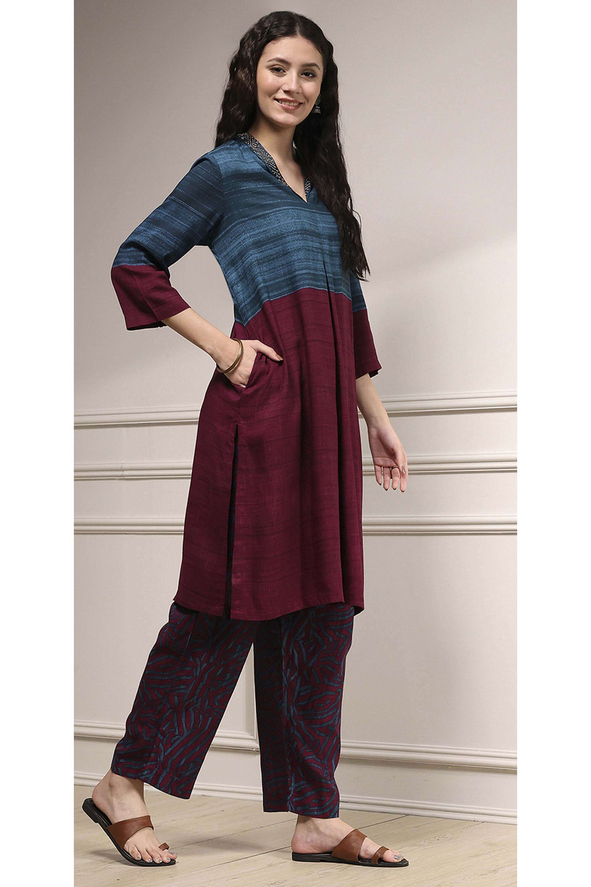 Solid-Rayon-Straight-Fit-Women-s-Co-Ord-Set