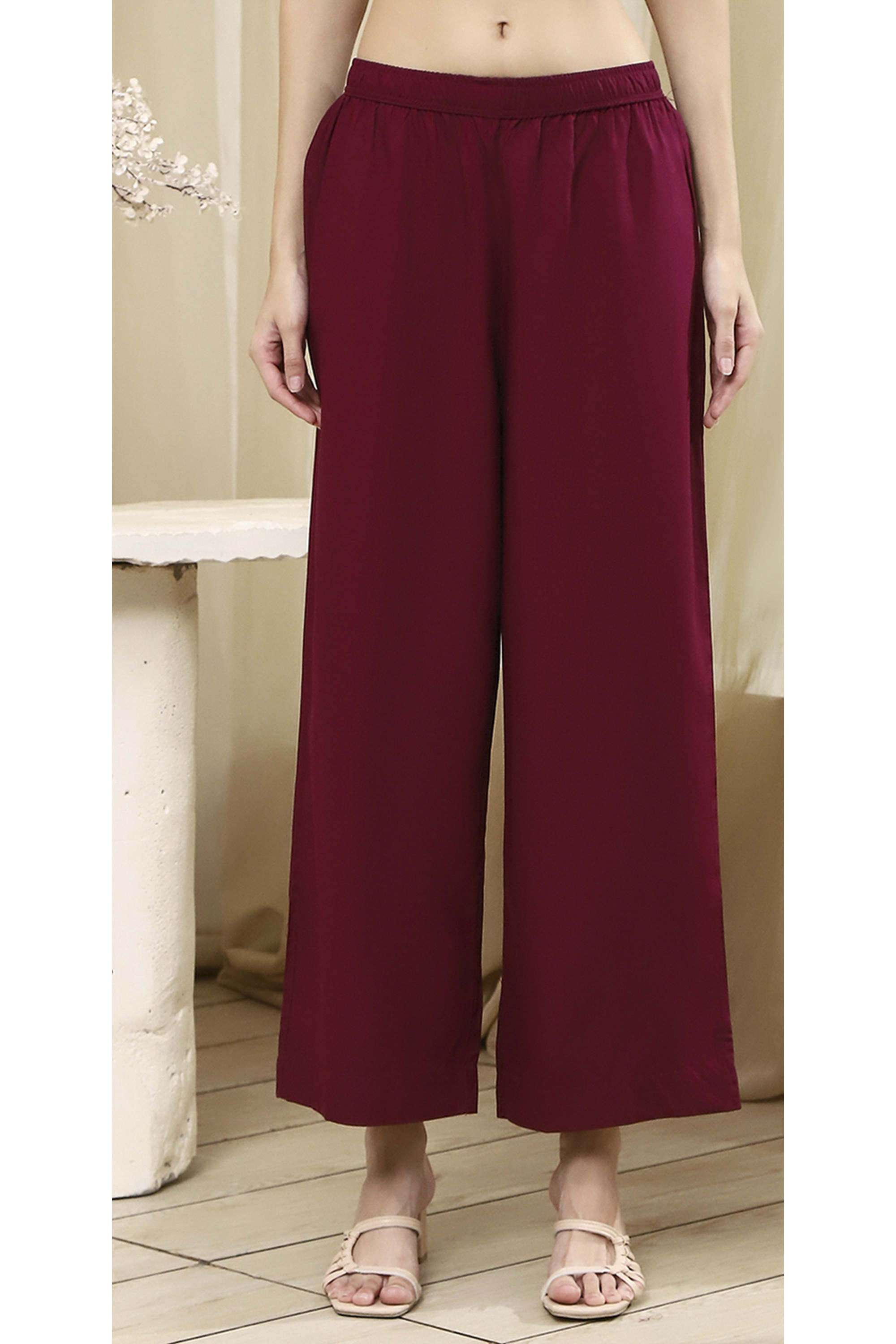 Solid-Blended-Fabric-Straight-Fit-Women-s-Pants