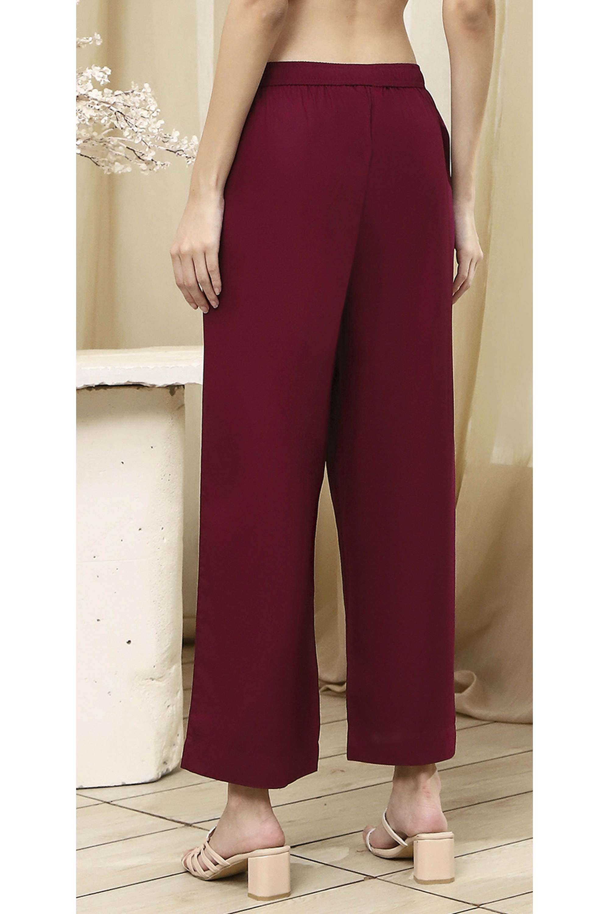 Solid-Blended-Fabric-Straight-Fit-Women-s-Pants