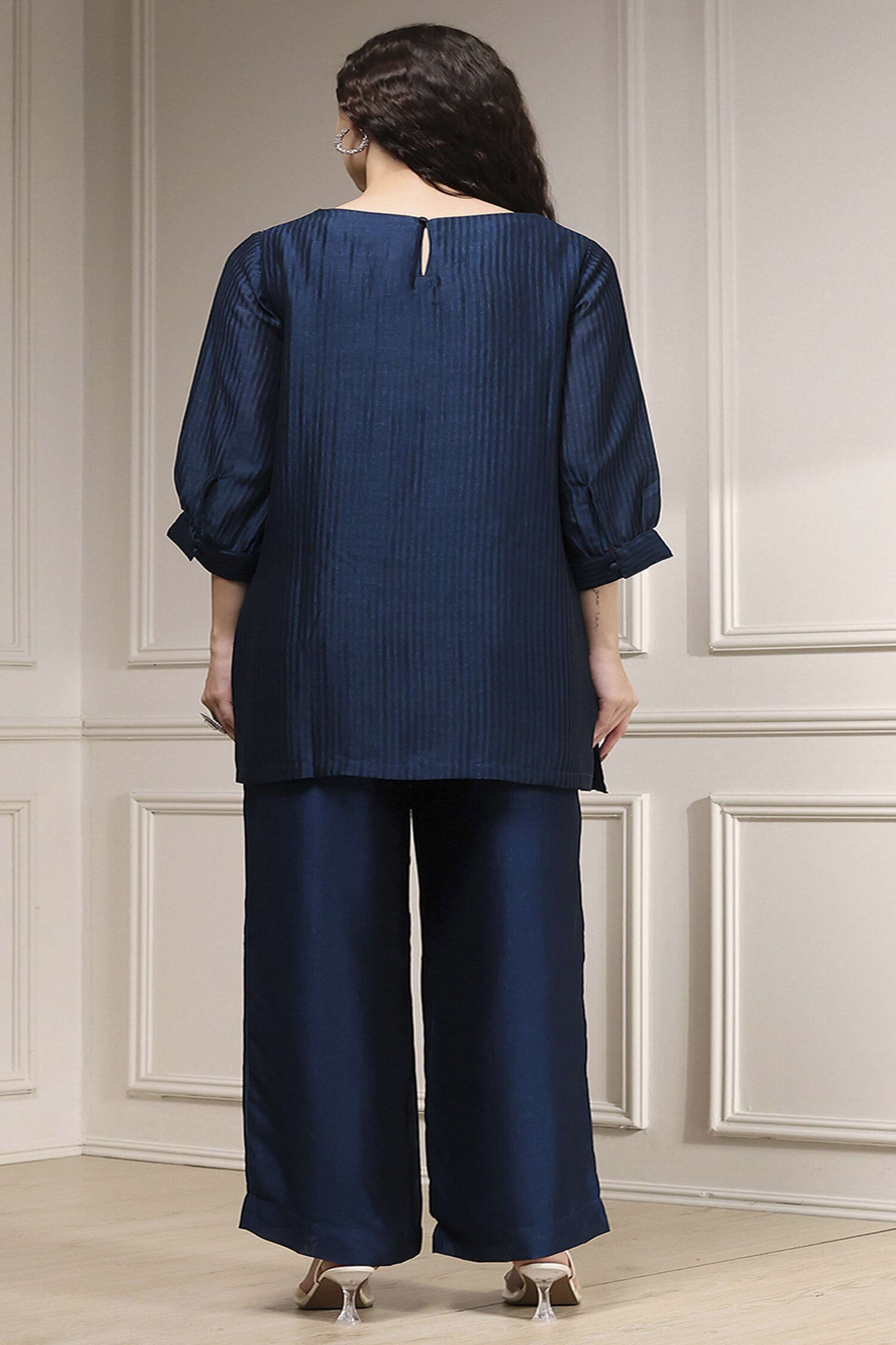 Solid-Blended-Fabric-Round-Neck-Women-s-Festive-Wear-Kurta