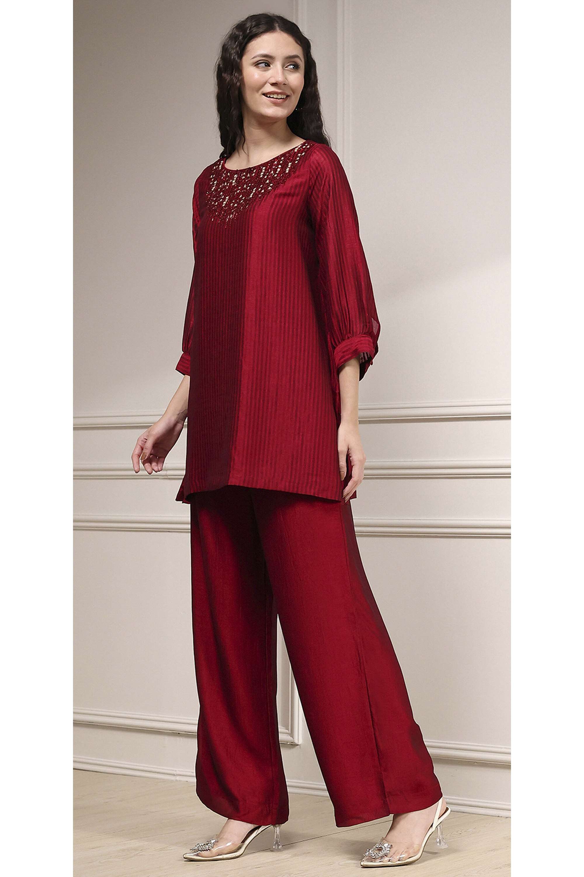 Solid-Polyester-Round-Neck-Women-s-Festive-Wear-Kurta