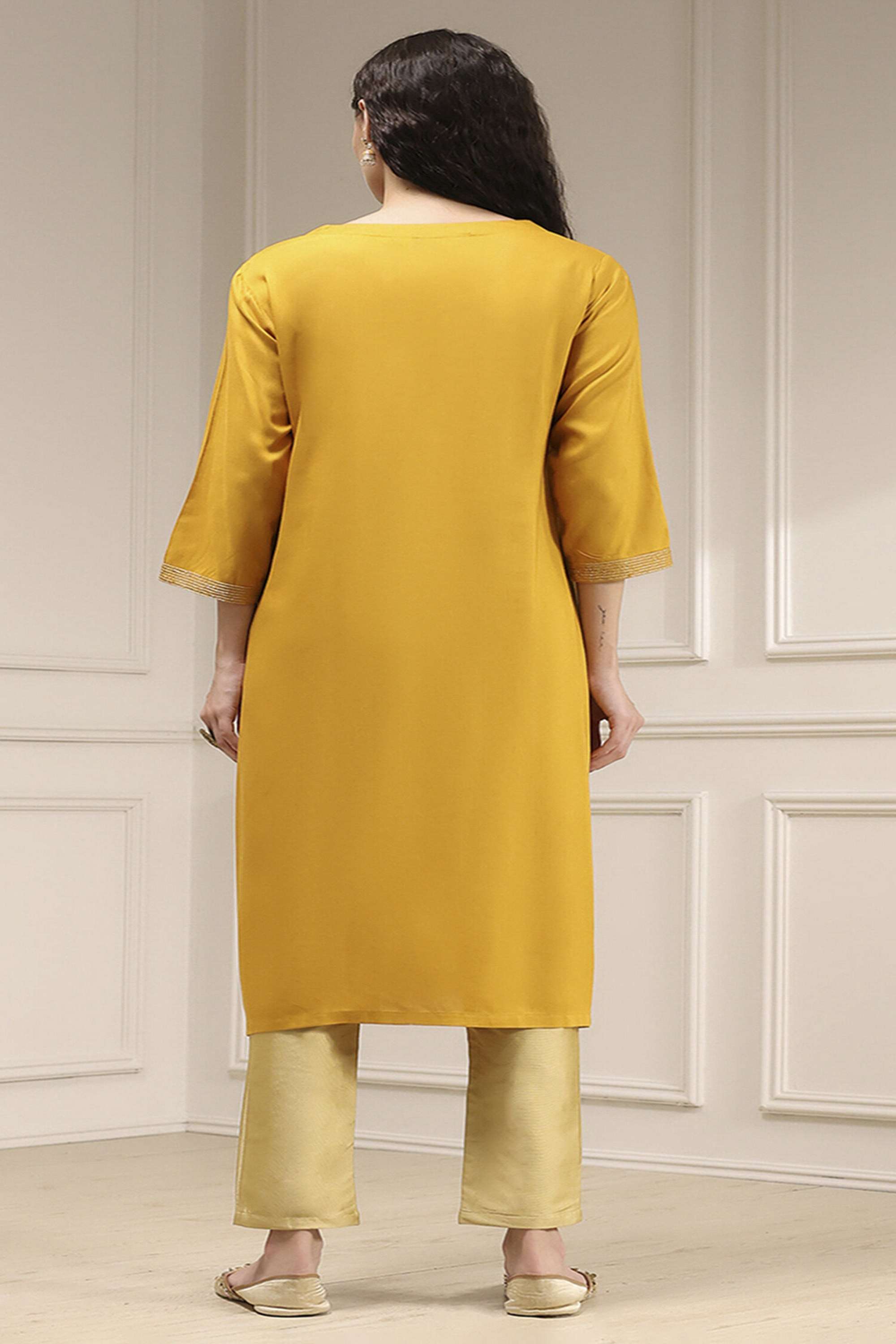Solid-Viscose-V-Neck-Women-s-Festive-Wear-Kurta