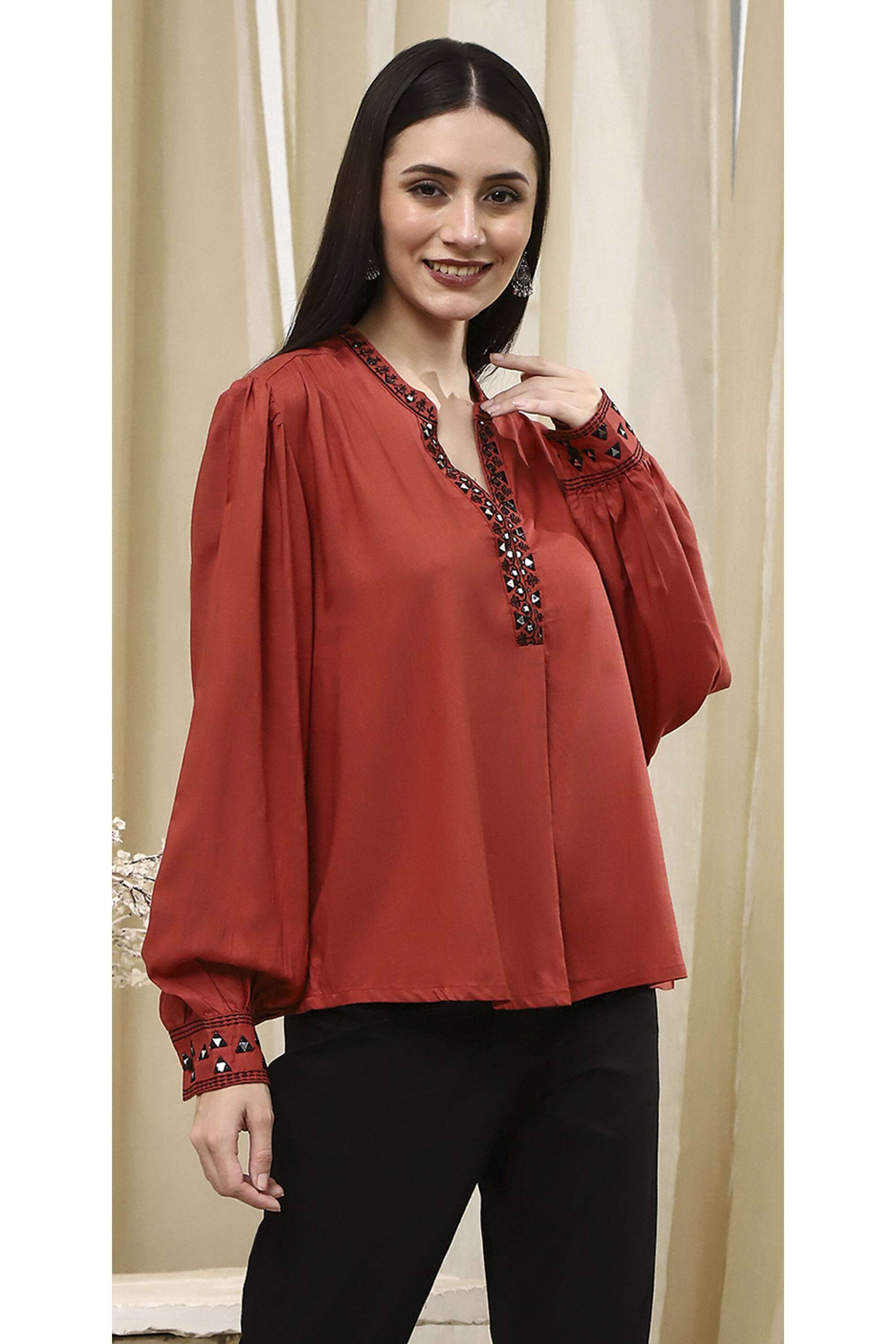 biba Embellished Viscose Collared Women Top-picture-22