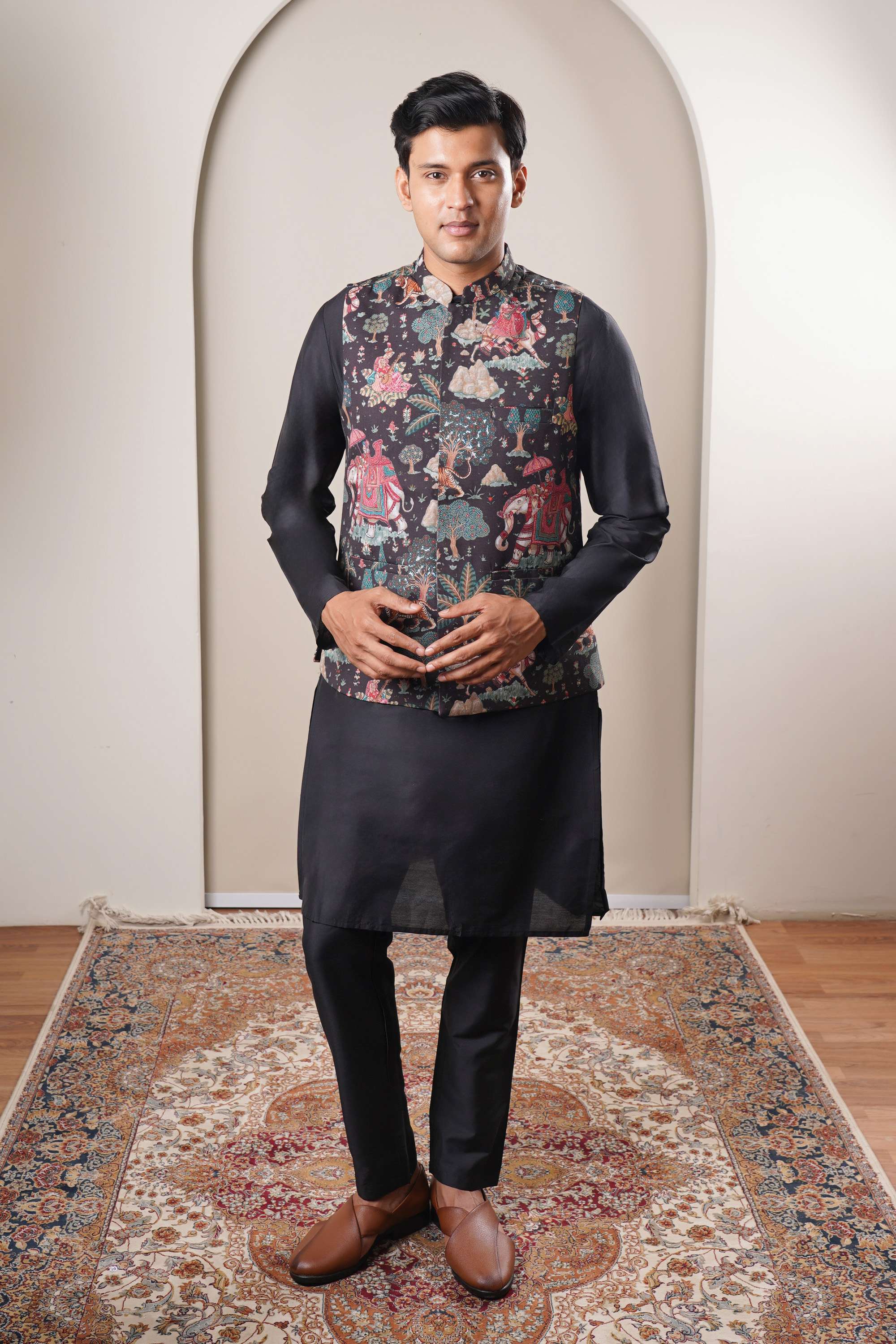 Printed-Full-Length-Blended-Fabric-Men-s-Kurta-Set