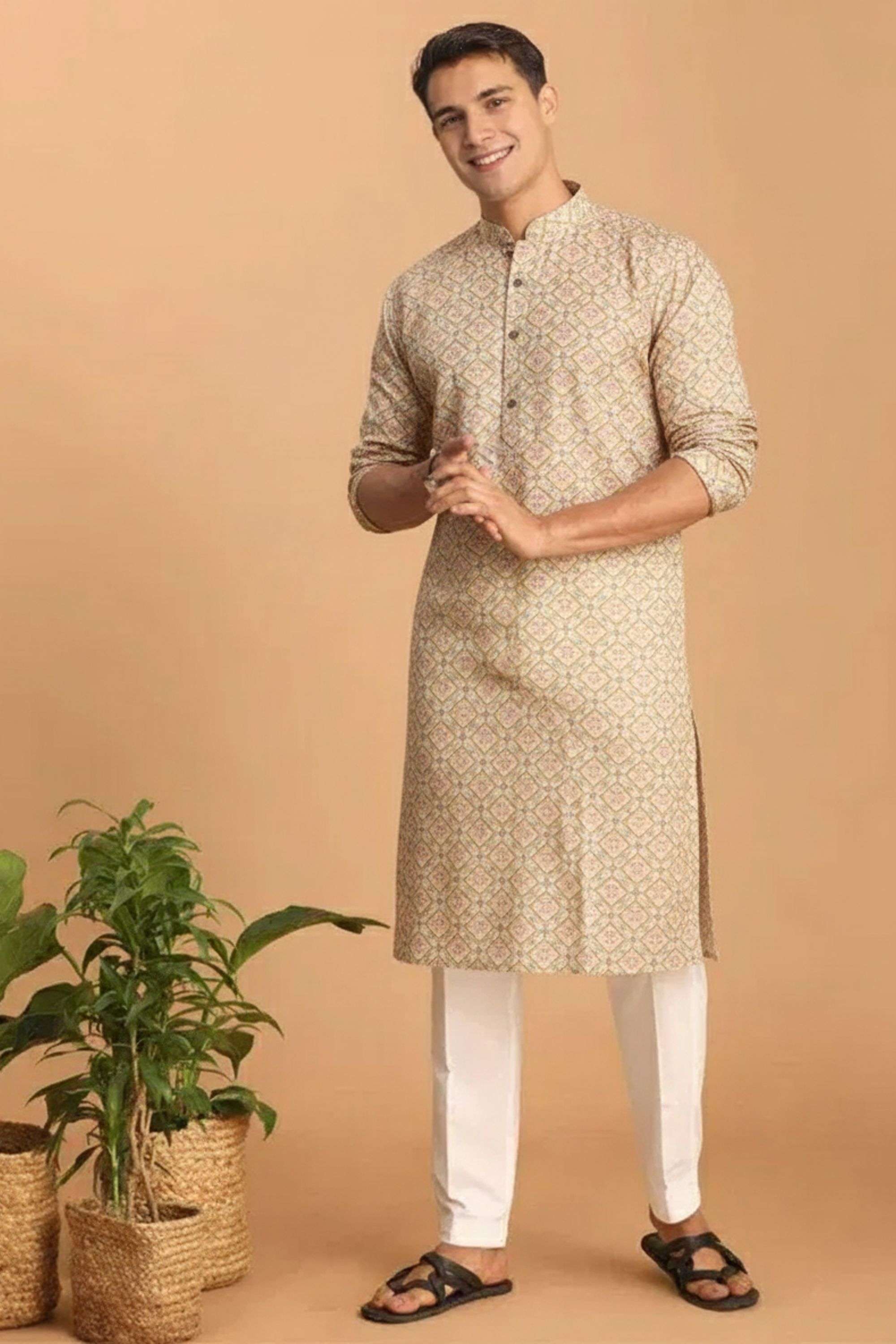 Embroidered-Blended-Fabric-Collared-Men-s-Kurta