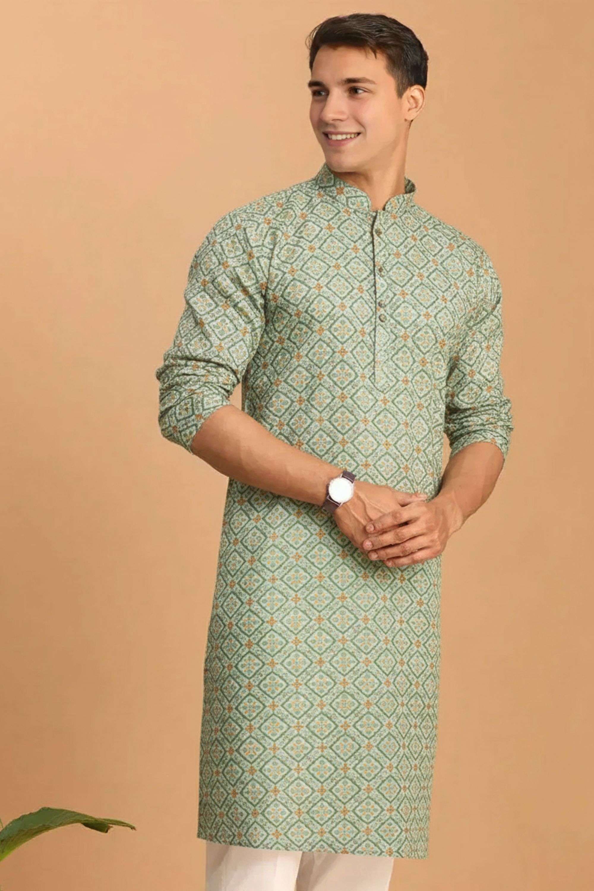 Embroidered-Blended-Fabric-Collared-Men-s-Kurta