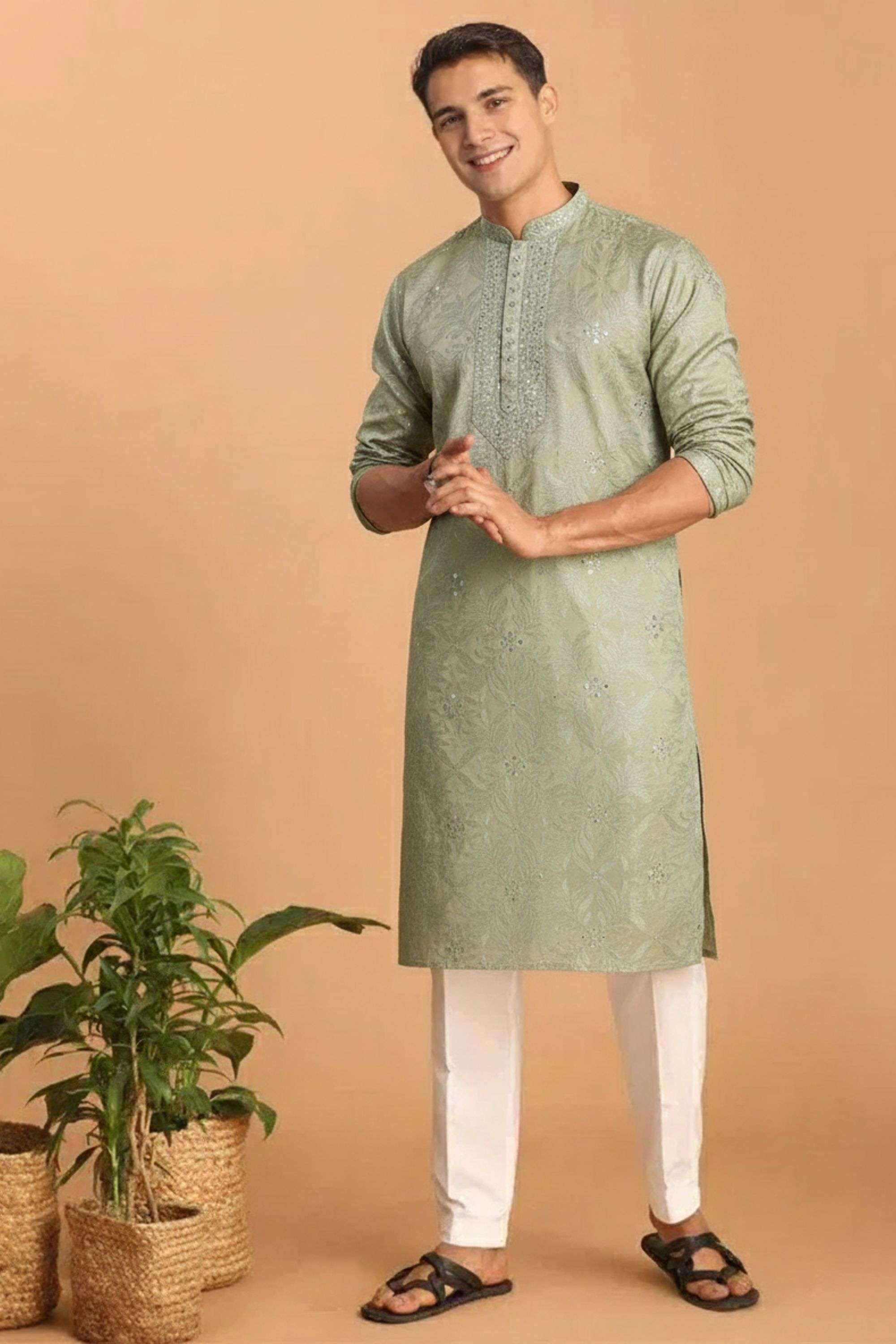 Embroidered-Blended-Fabric-Regular-Fit-Men-Kurta