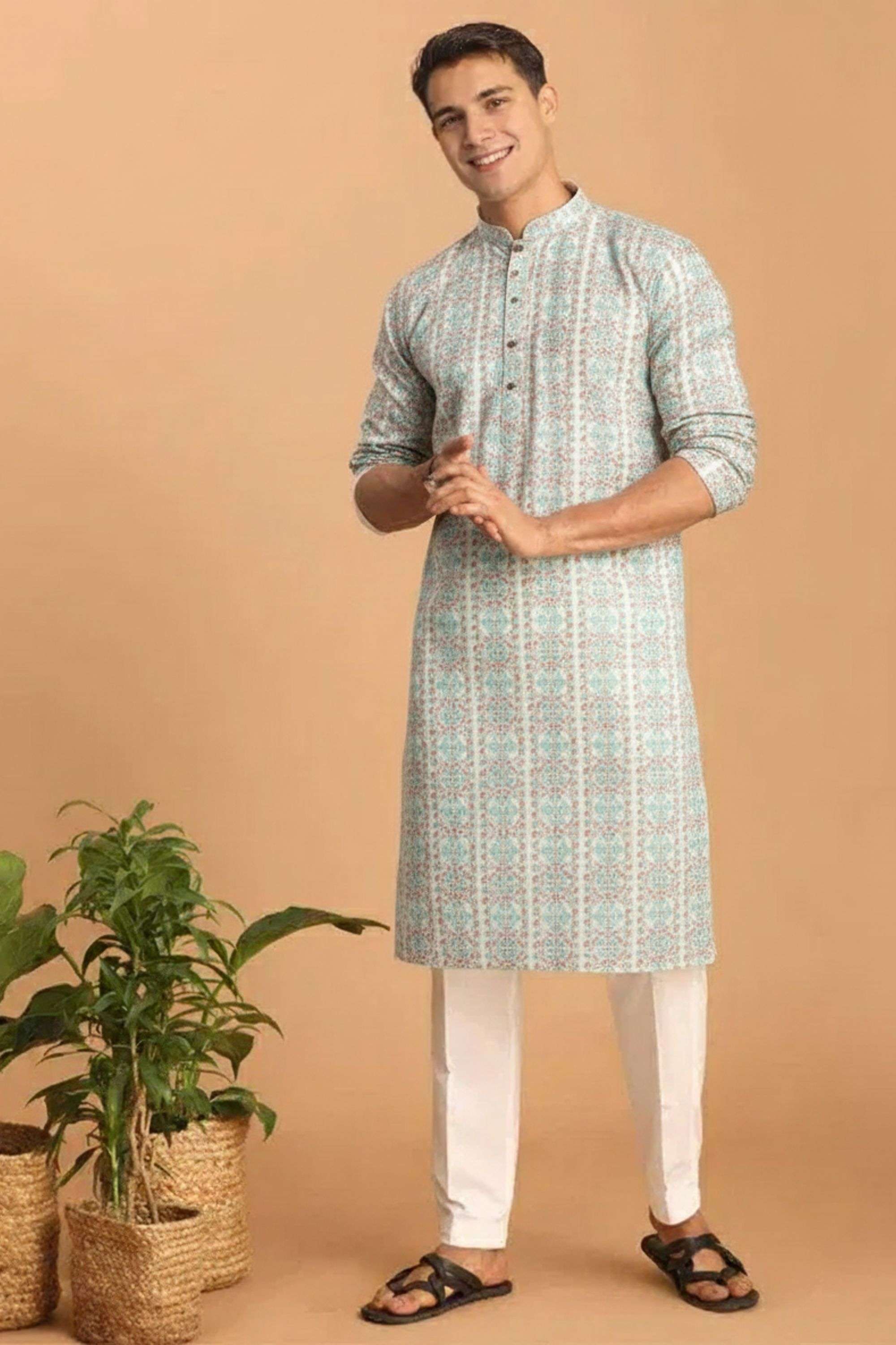 Embroidered-Blended-Fabric-Collared-Men-s-Kurta