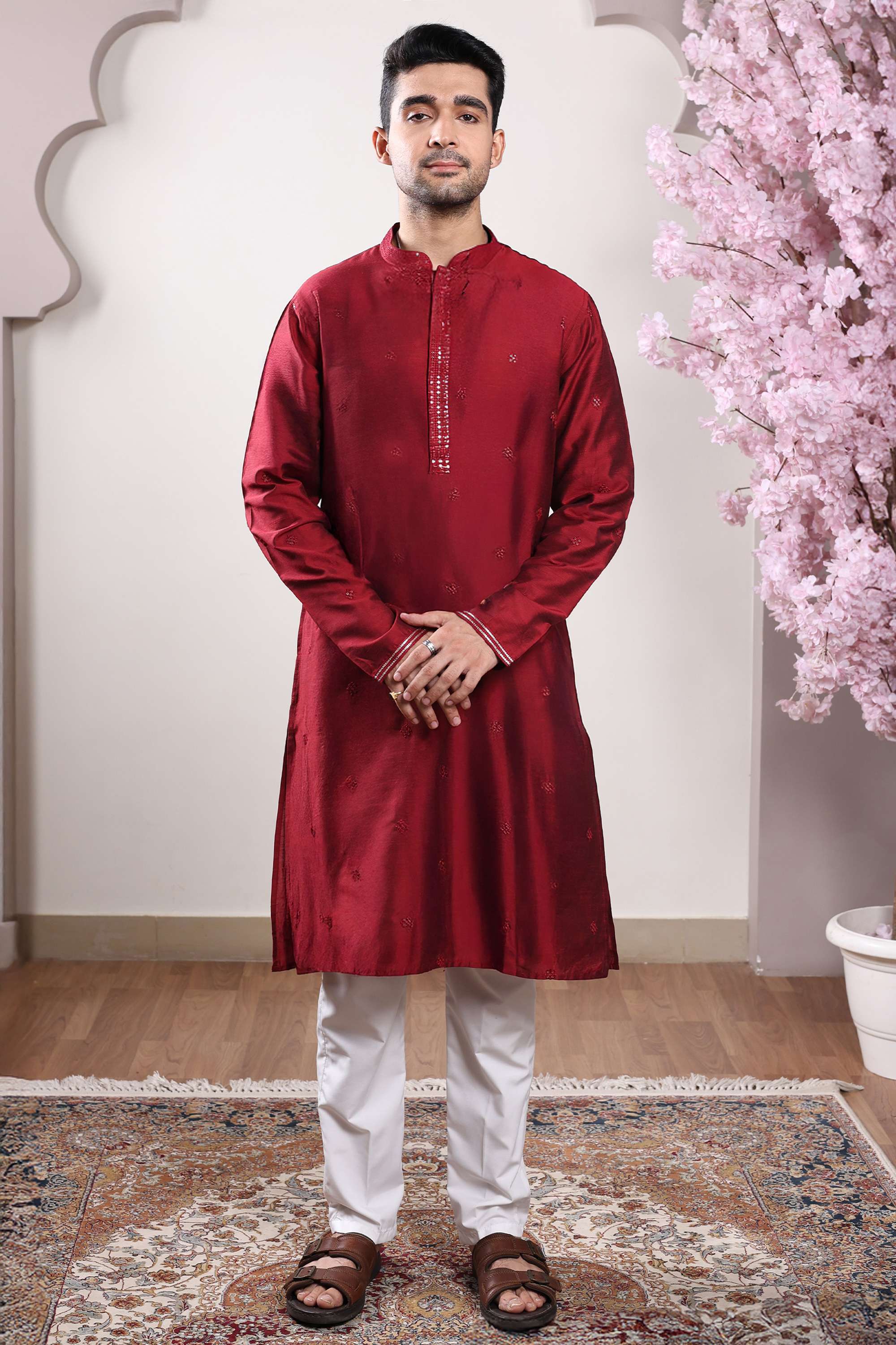 Embroidered-Blended-Fabric-Henley-Men-s-Festive-Wear-Kurta