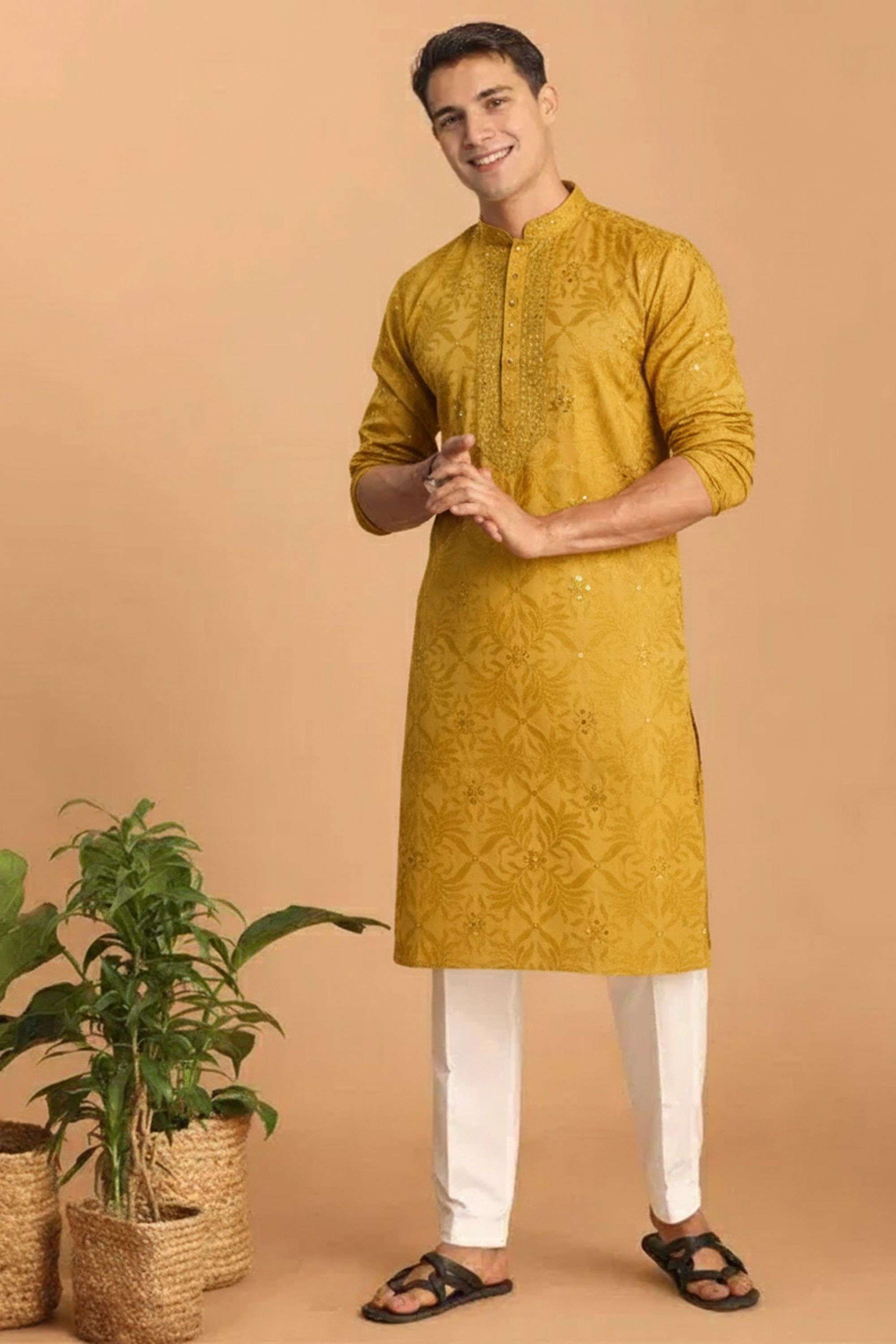 Embroidered-Blended-Fabric-Collared-Men-s-Kurta