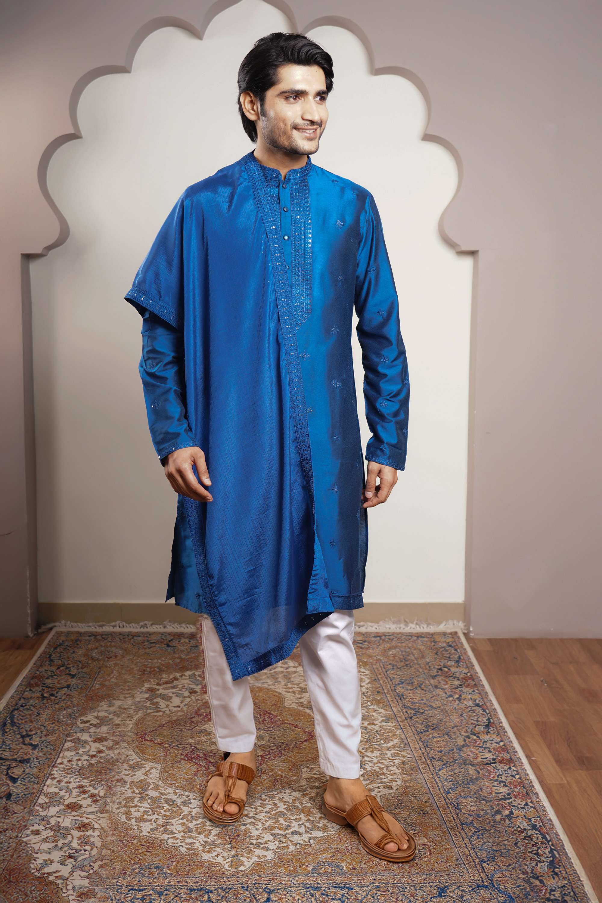 Embroidered-Viscose-Collared-Men-s-Kurta-with-Stole