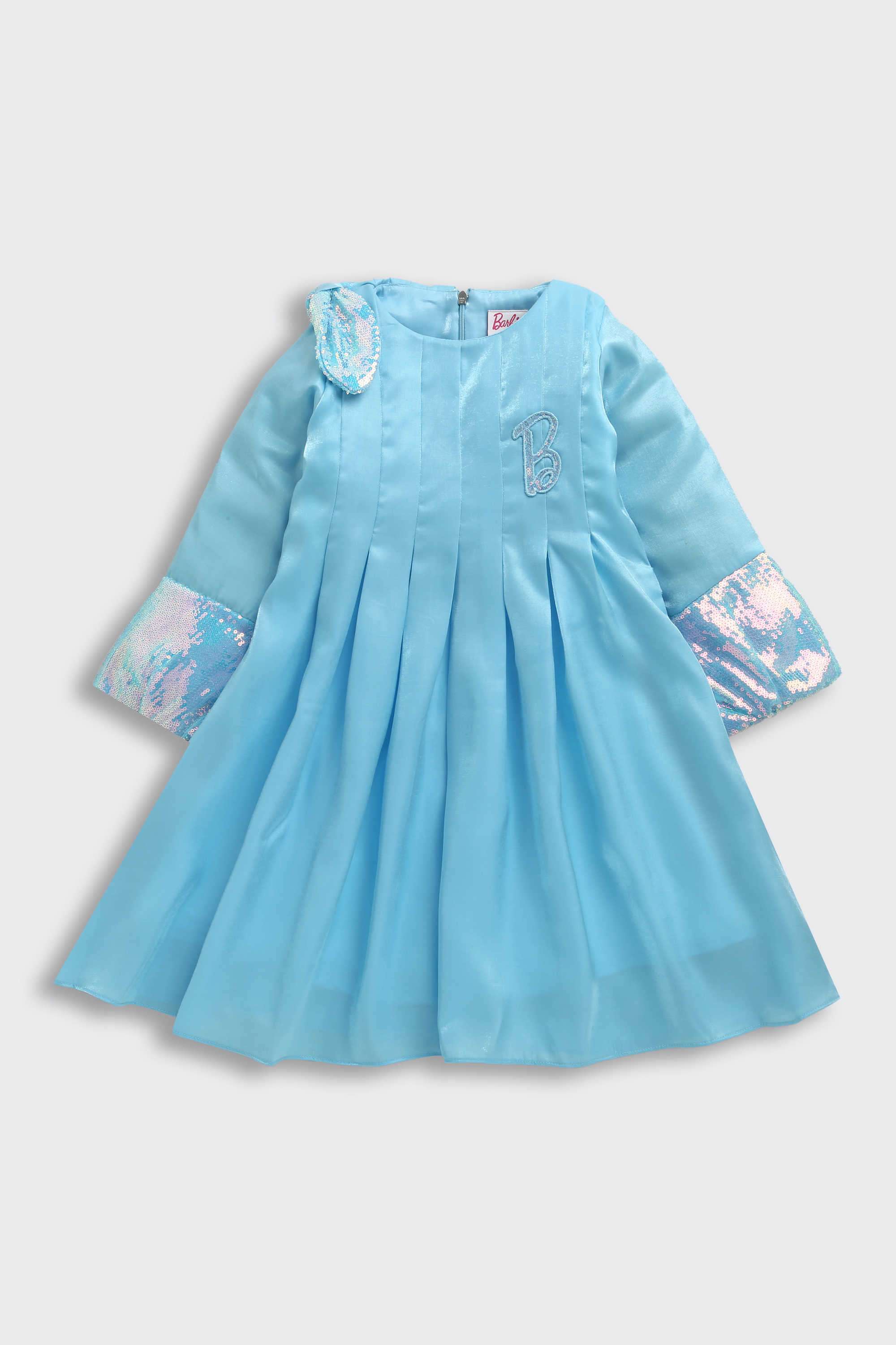 Solid-Polyester-Round-Neck-Girl-s-Party-Wear-Dress