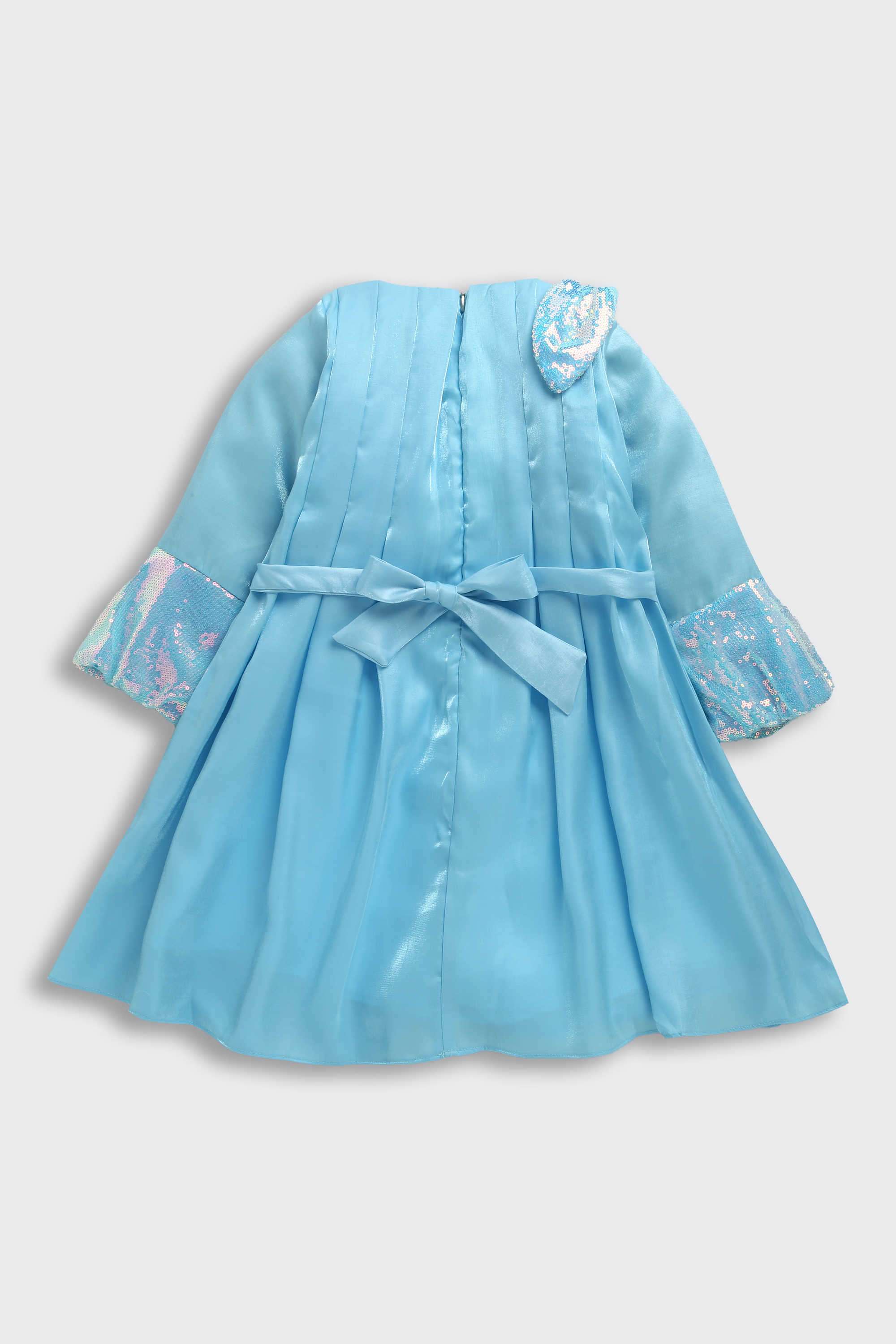 Solid-Polyester-Round-Neck-Girl-s-Party-Wear-Dress