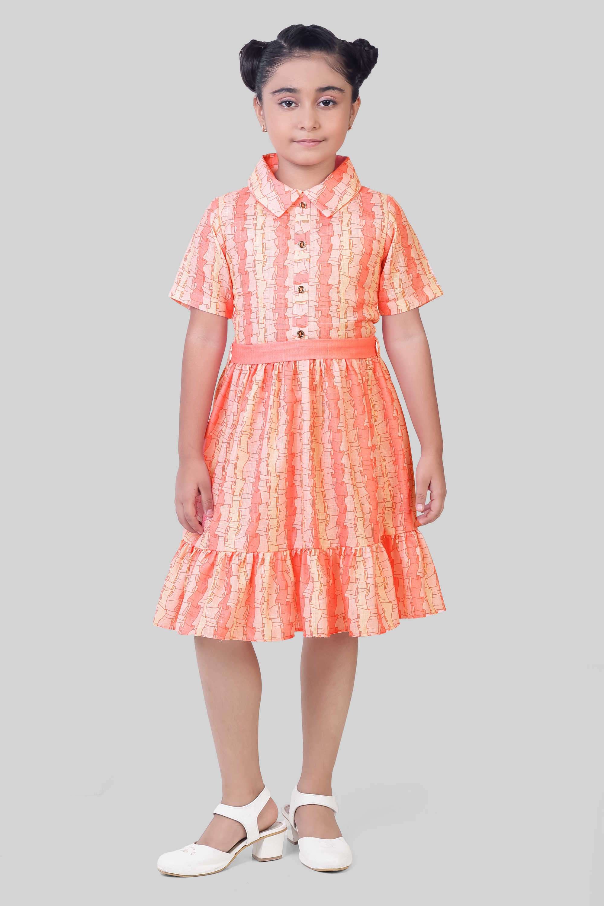 Printed-Polyester-Collared-Girl-s-Casual-Wear-Dress