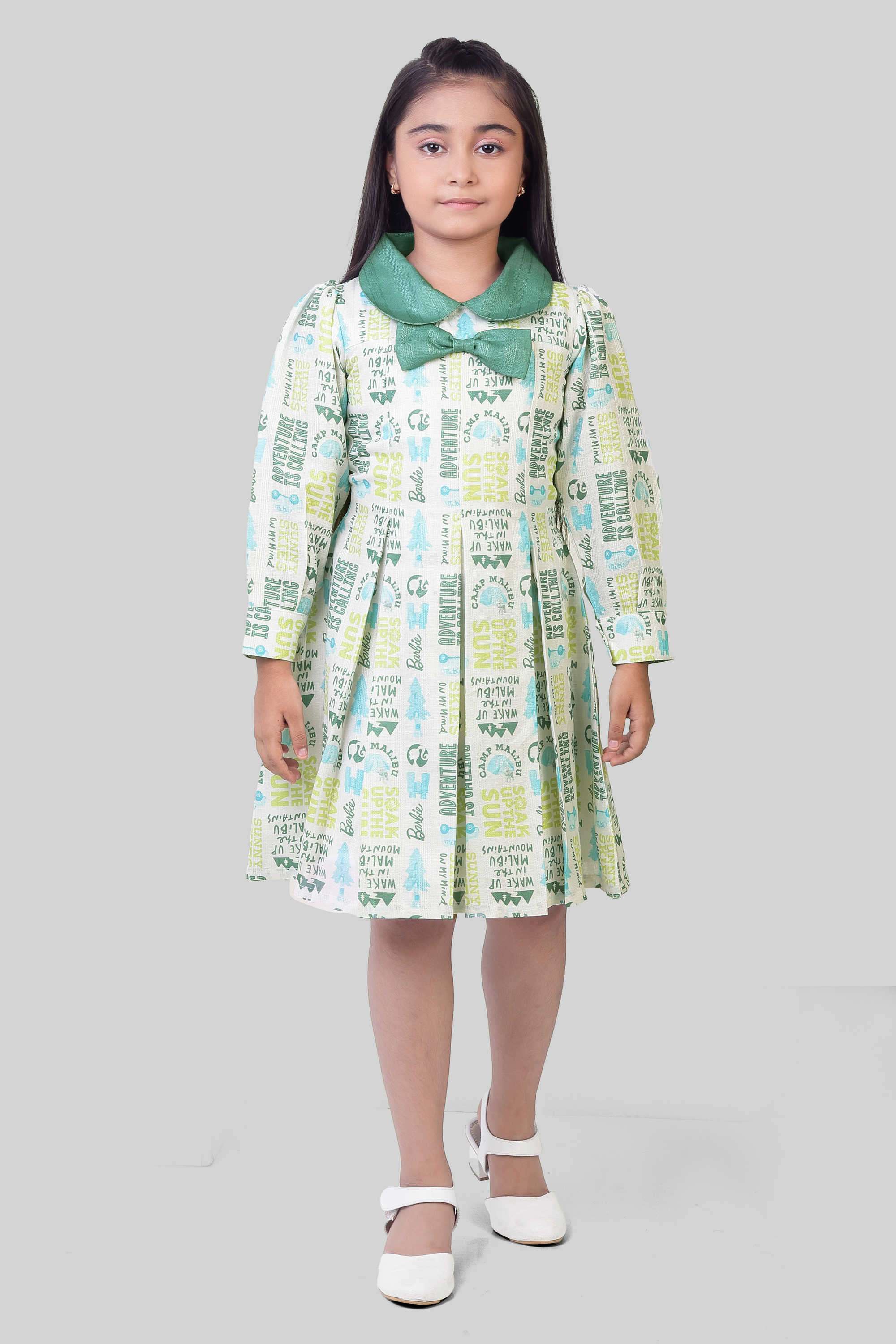 Printed-Polyester-Girl-s-Casual-Wear-Dress