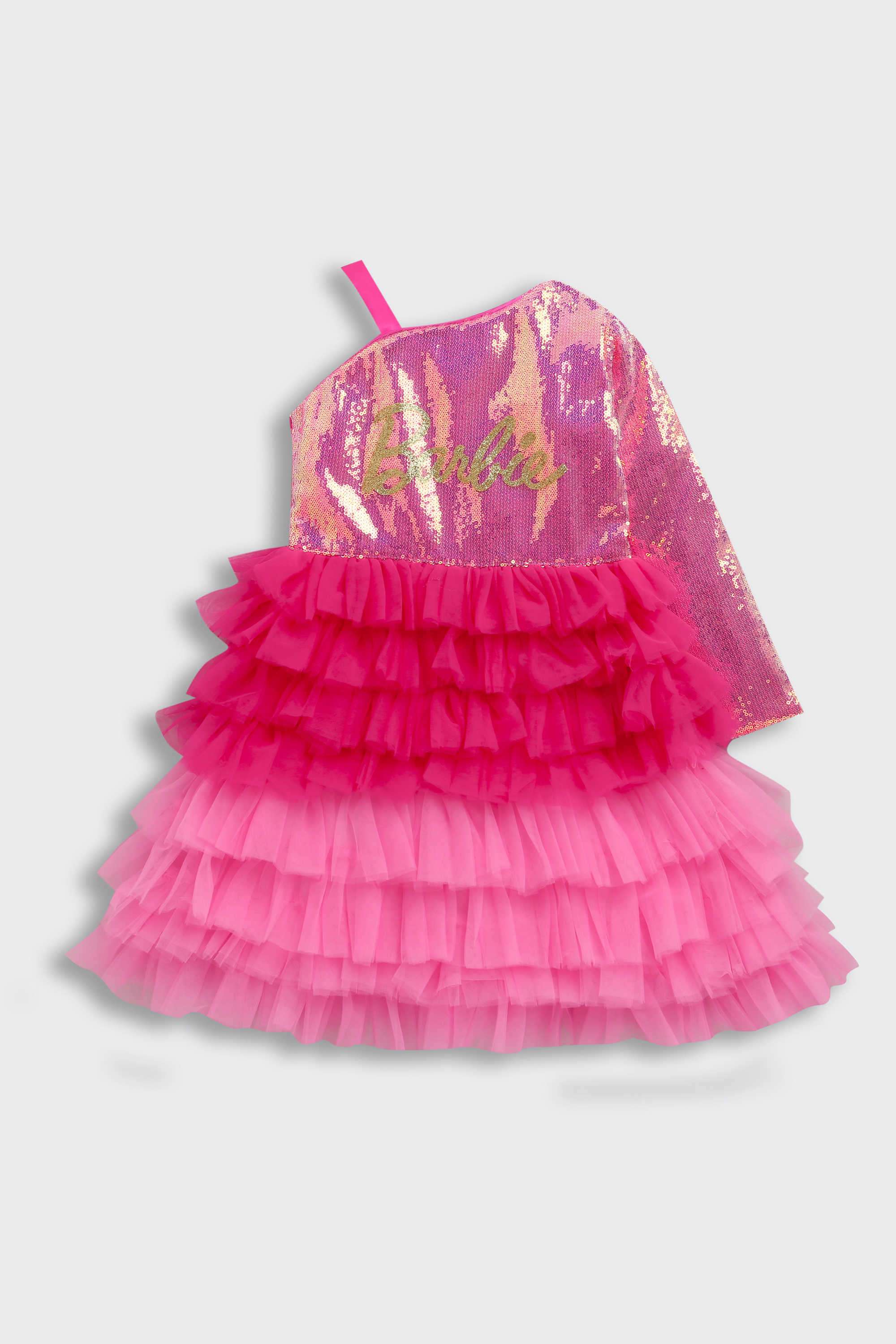 Sequinned-Polyester-One-Shoulder-Girl-s-Party-Wear-Frock