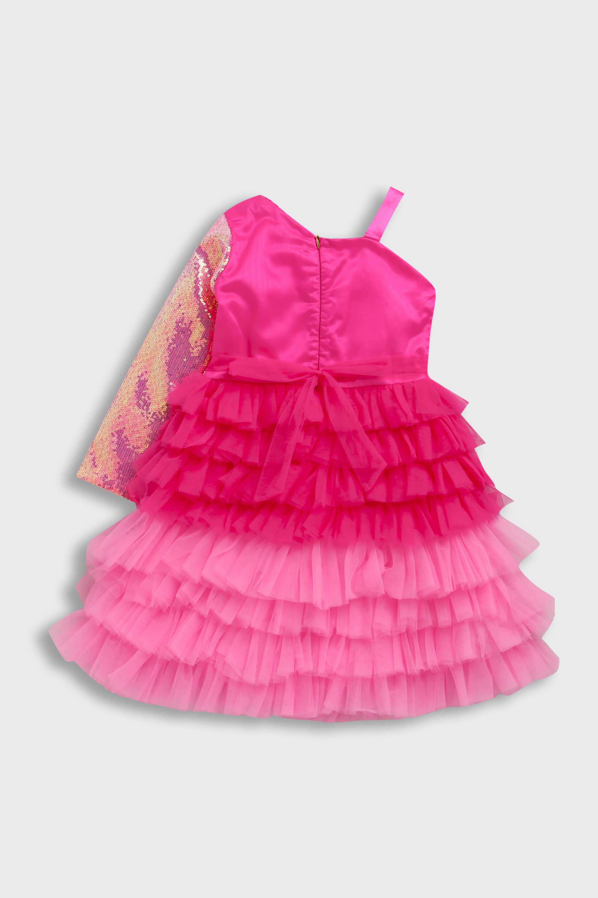 Sequinned-Polyester-One-Shoulder-Girl-s-Party-Wear-Frock