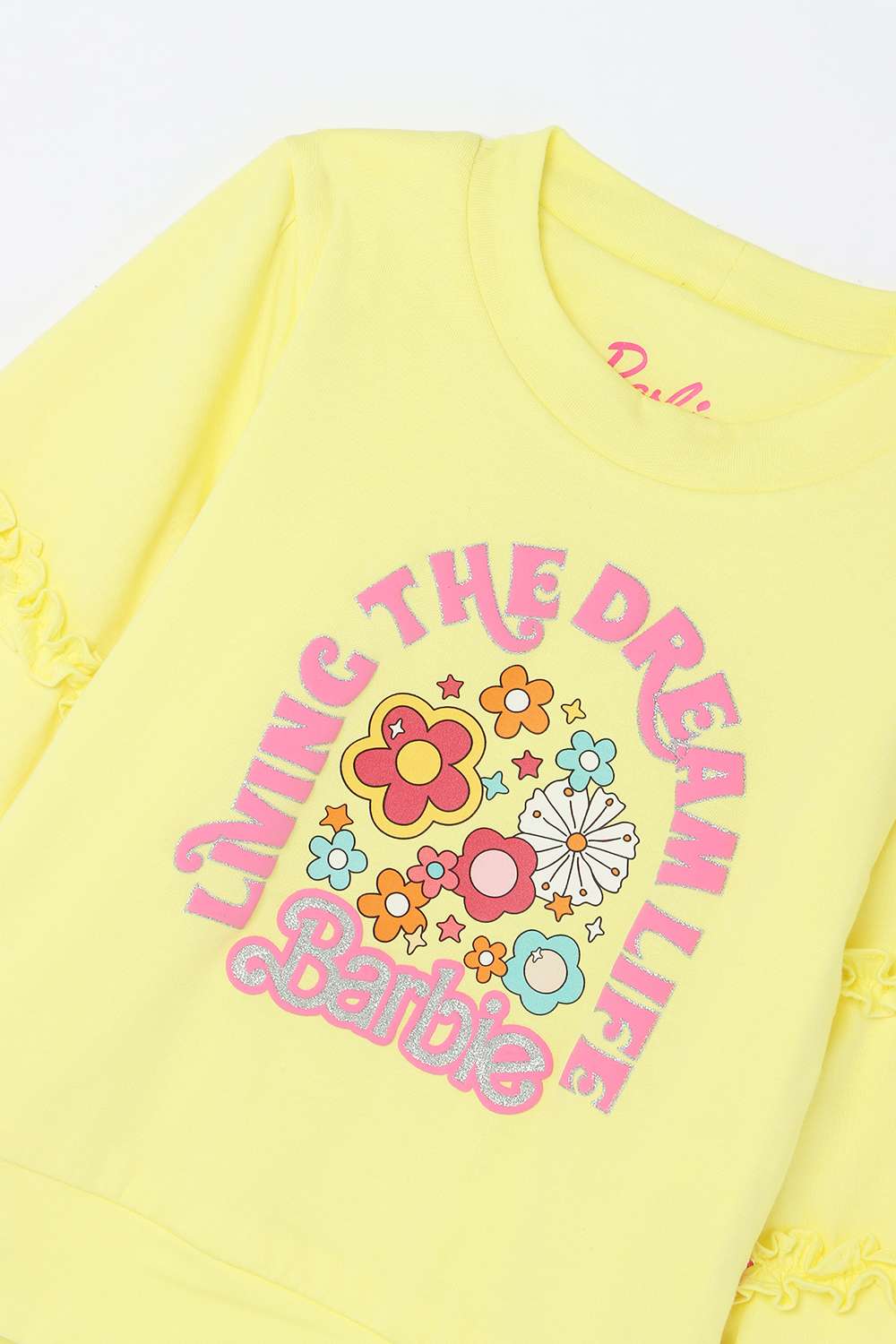 Solid-Blended-Fabric-Round-Neck-Girls-Top