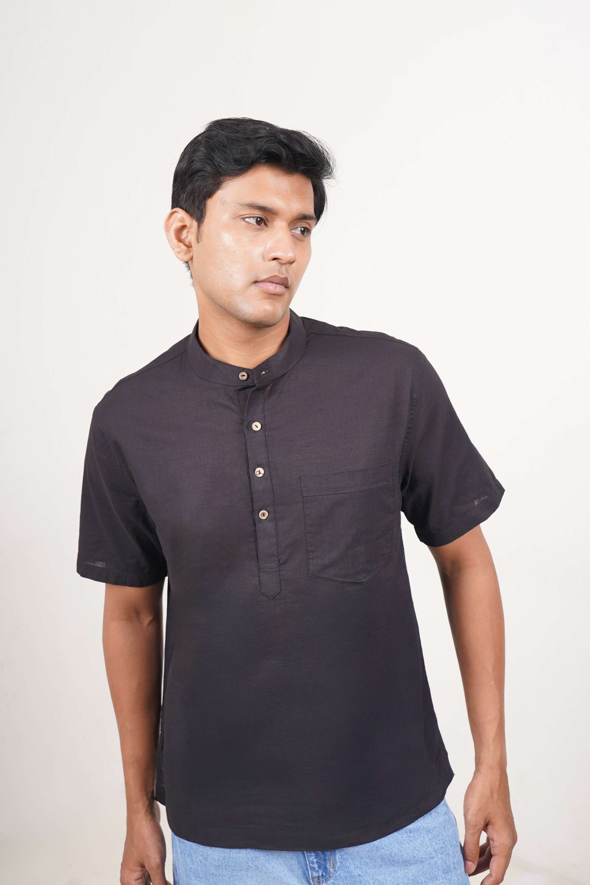 Solid-Cotton-Regular-Fit-Men-s-Short-Kurta
