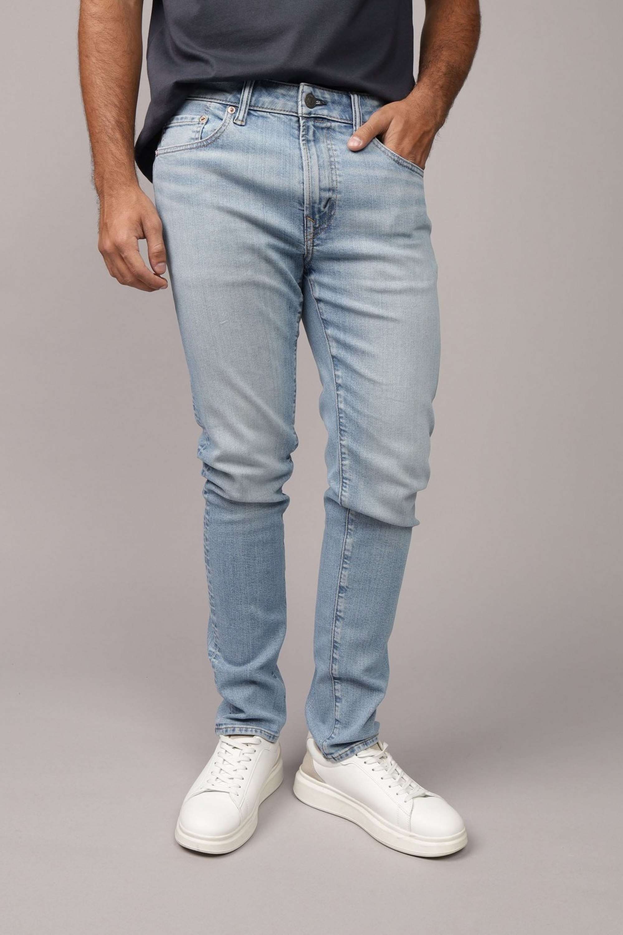 Light-Wash-Polyester-Cotton-Slim-Fit-Men-s-Jeans